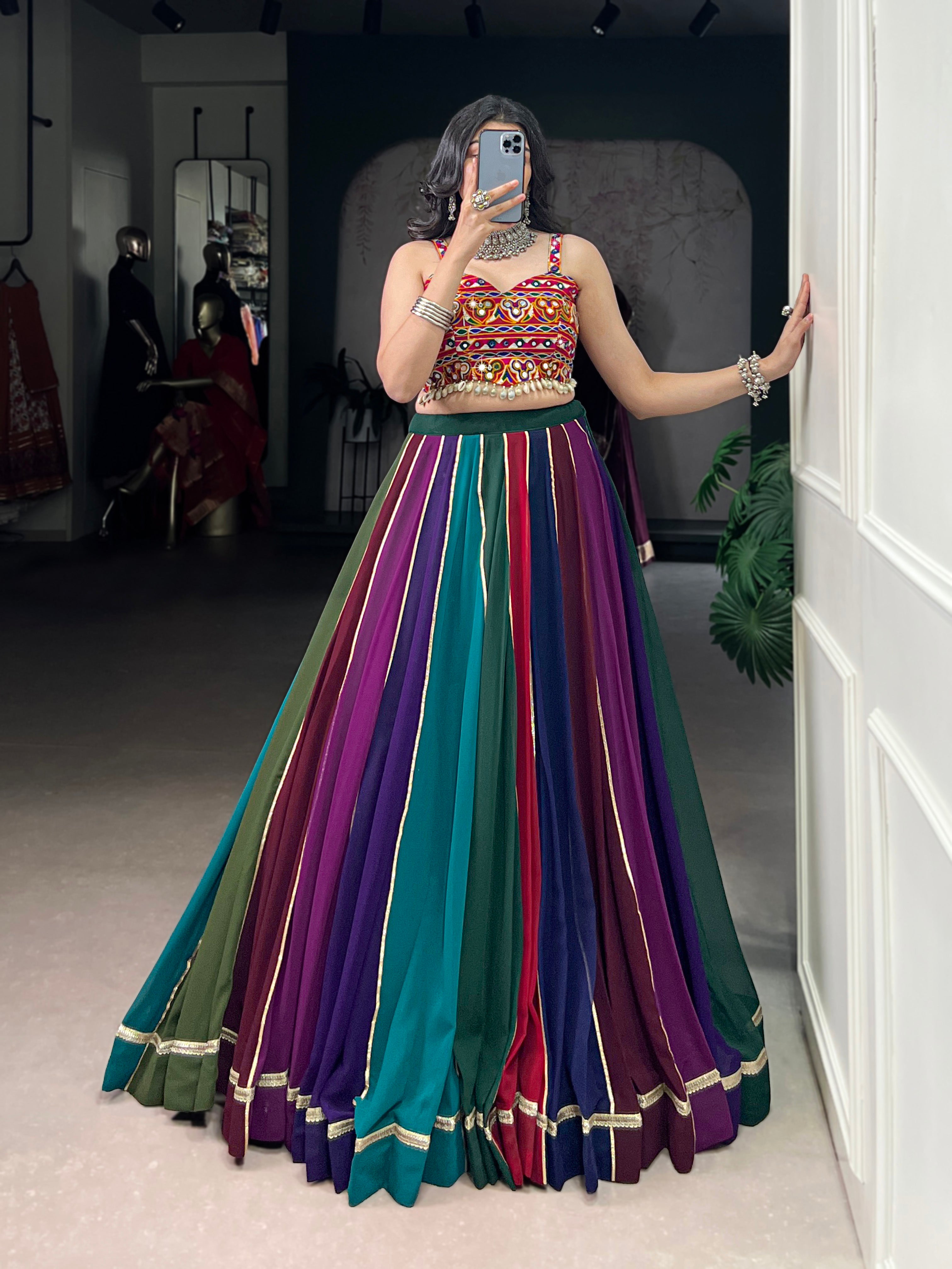 Handcrafted mirror Gamthi multicolor choli perfect for Navratri nights