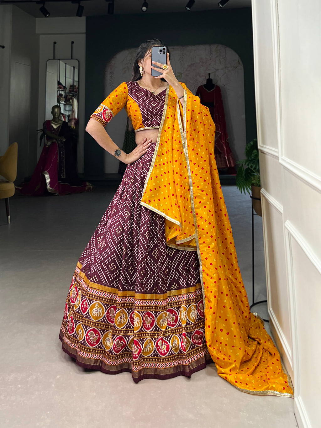 Vibrant Purple Bandhani Chaniya Choli with Patola Border