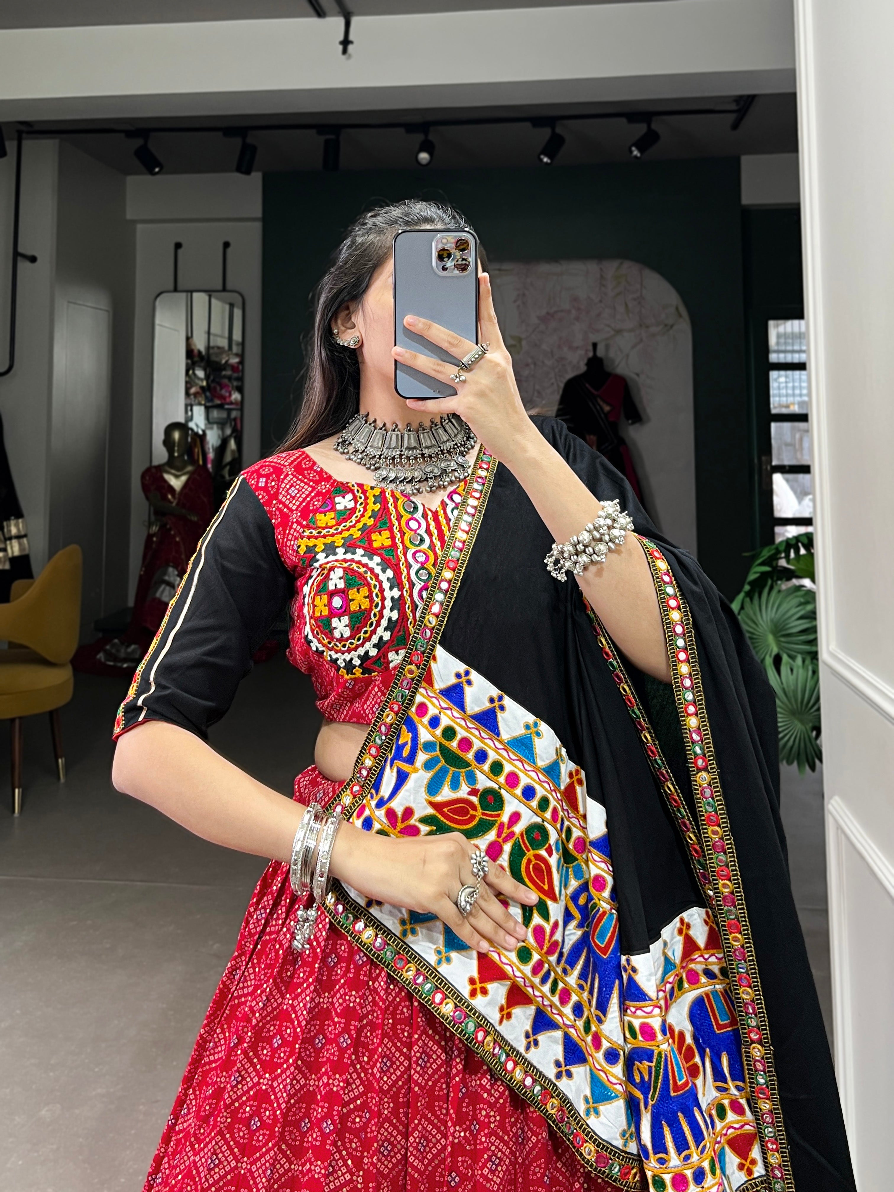 Pure Cotton Red Lehenga Choli with Traditional Embroidery