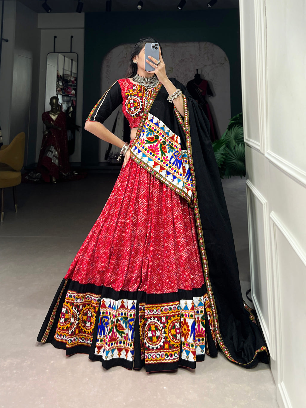 Pure Cotton Red Lehenga Choli with Traditional Embroidery
