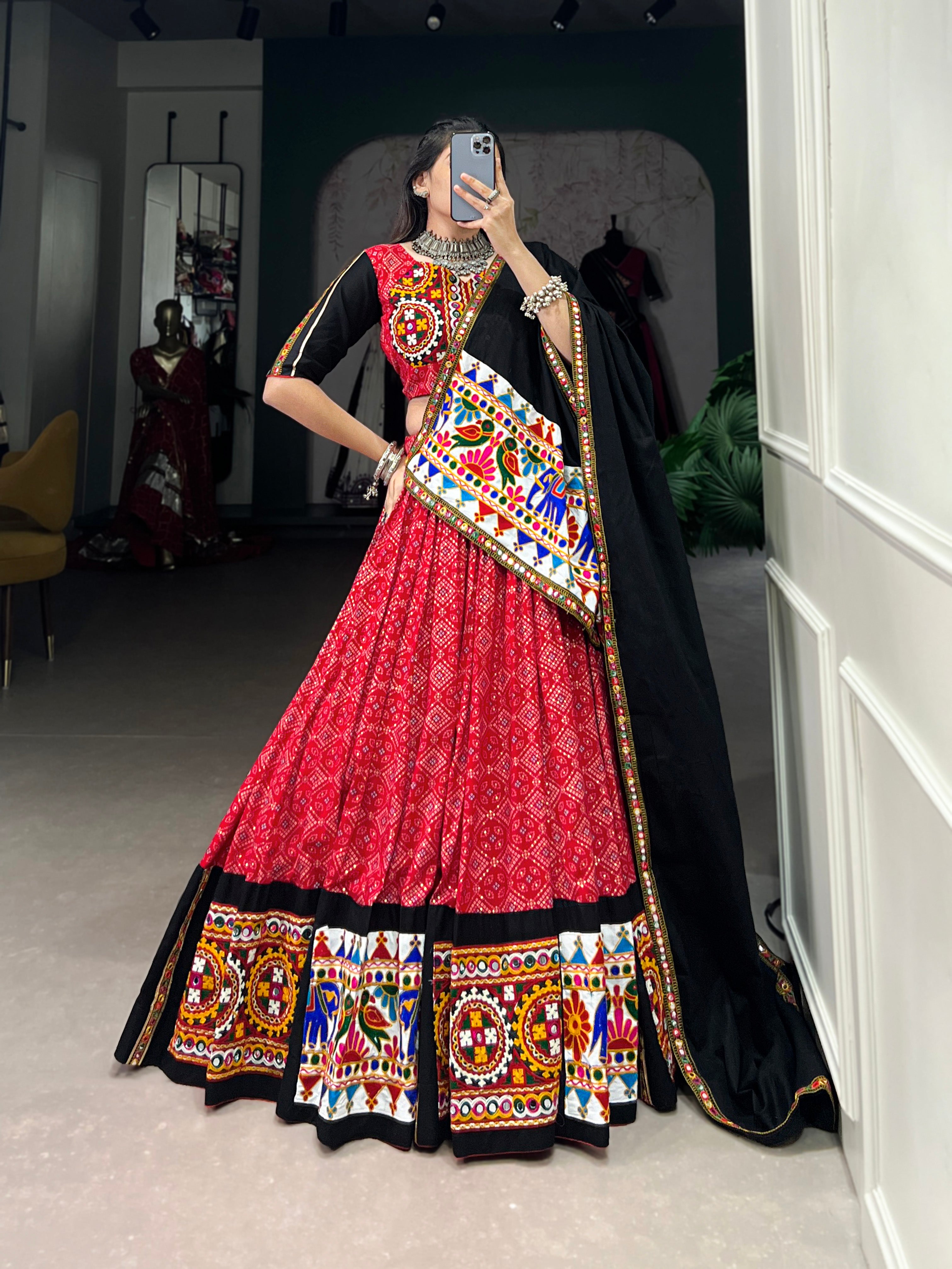 Pure Cotton Red Lehenga Choli with Traditional Embroidery