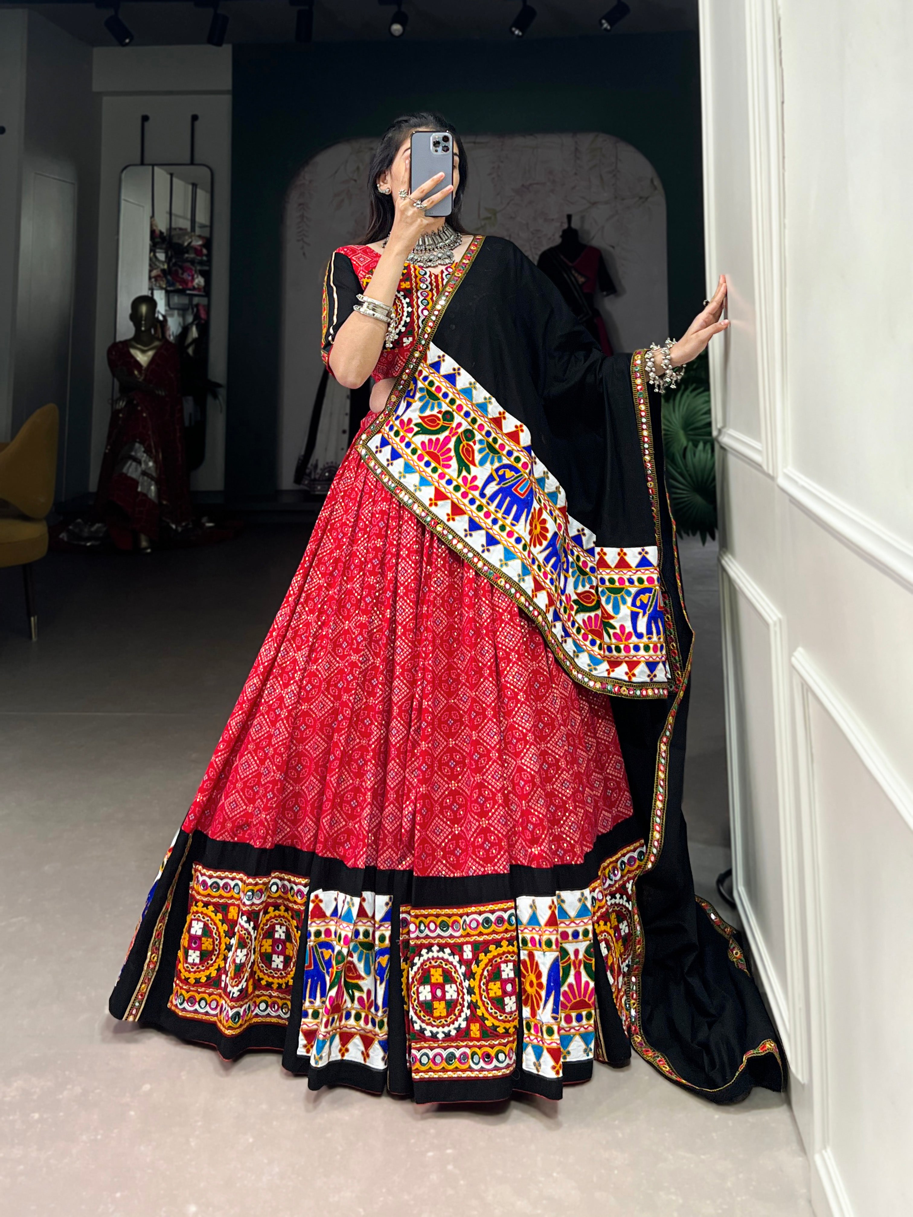 Pure Cotton Red Lehenga Choli with Traditional Embroidery
