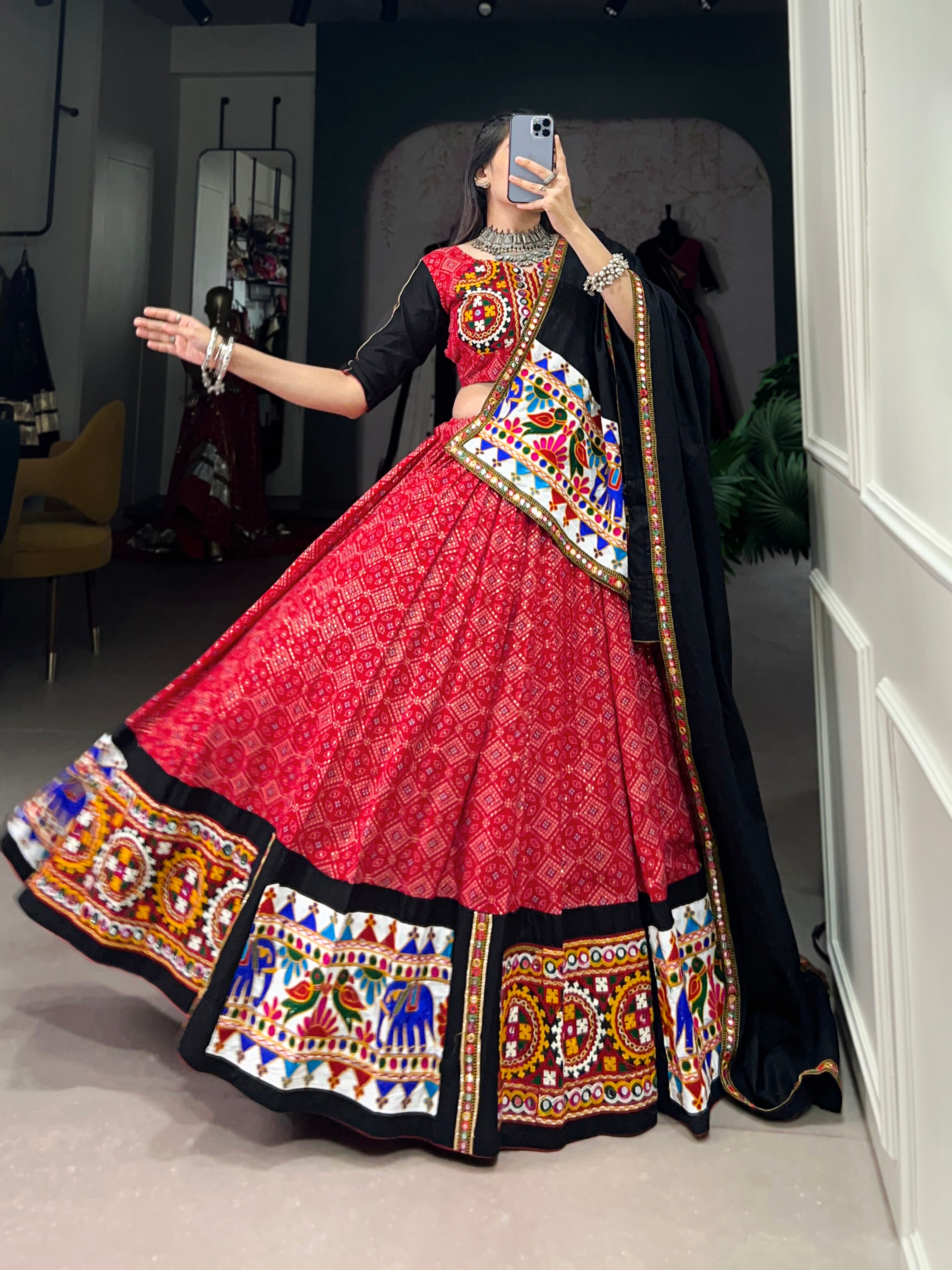 Pure Cotton Red Lehenga Choli with Traditional Embroidery