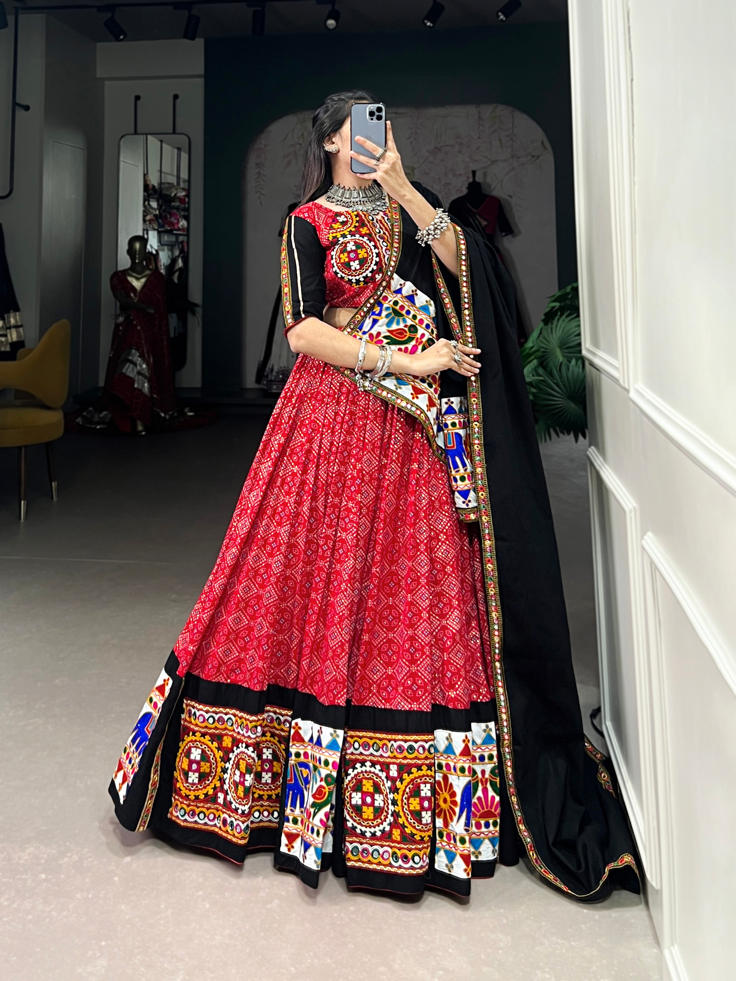 Pure Cotton Red Lehenga Choli with Traditional Embroidery