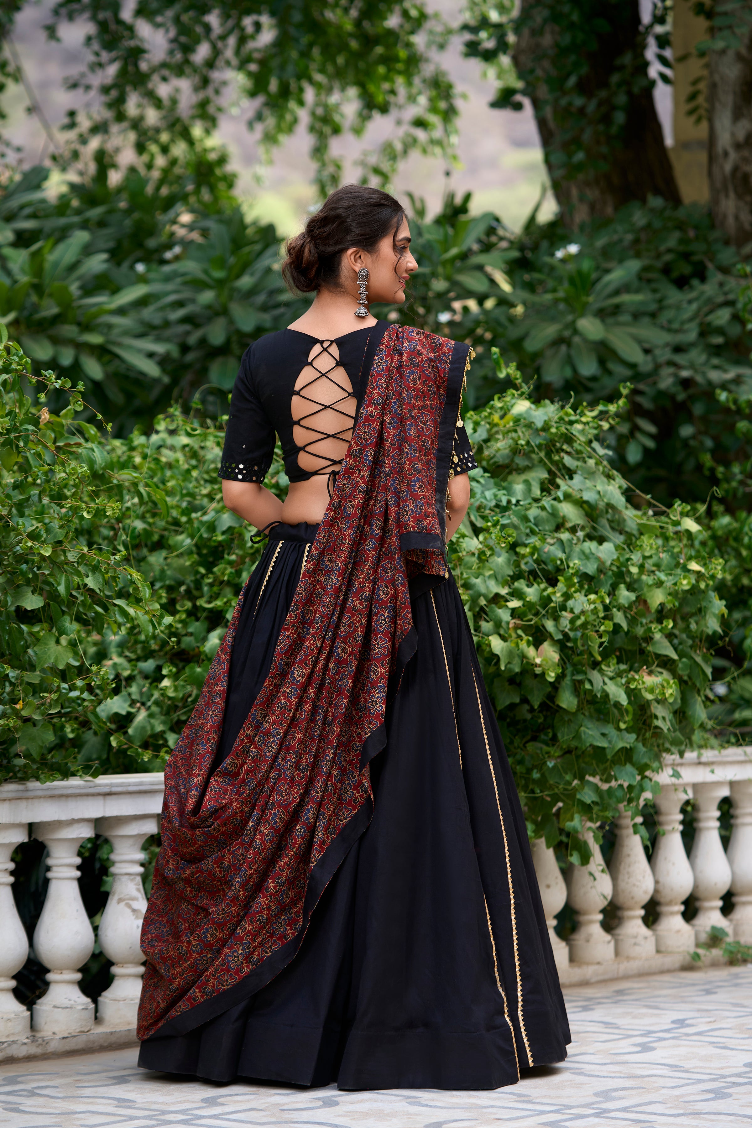 Stylish Black Lehenga with Handblock Printed Dupatta