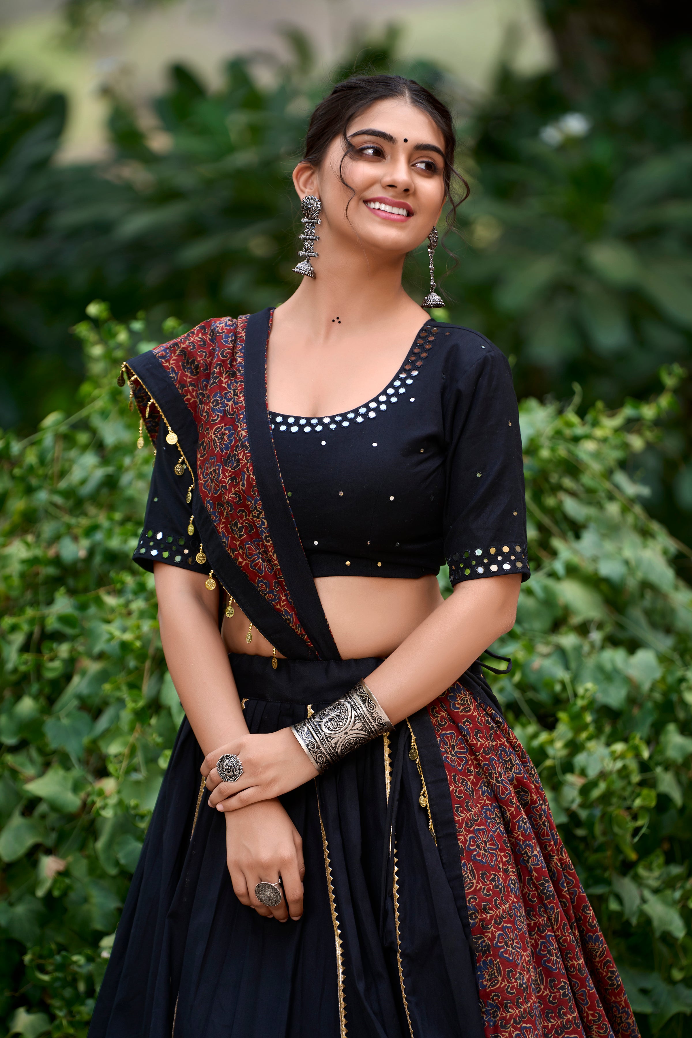 Stylish Black Lehenga with Handblock Printed Dupatta