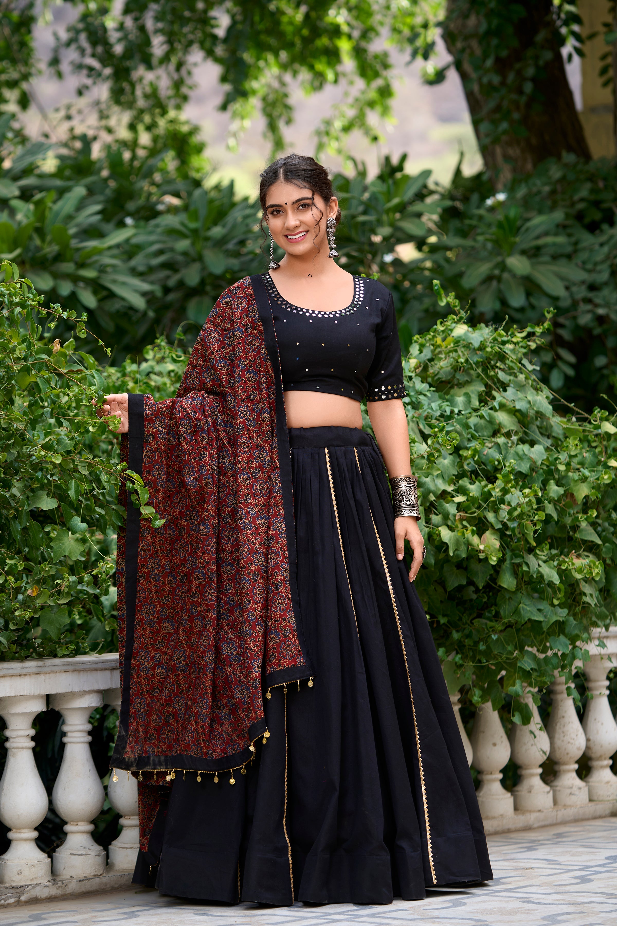 Stylish Black Lehenga with Handblock Printed Dupatta