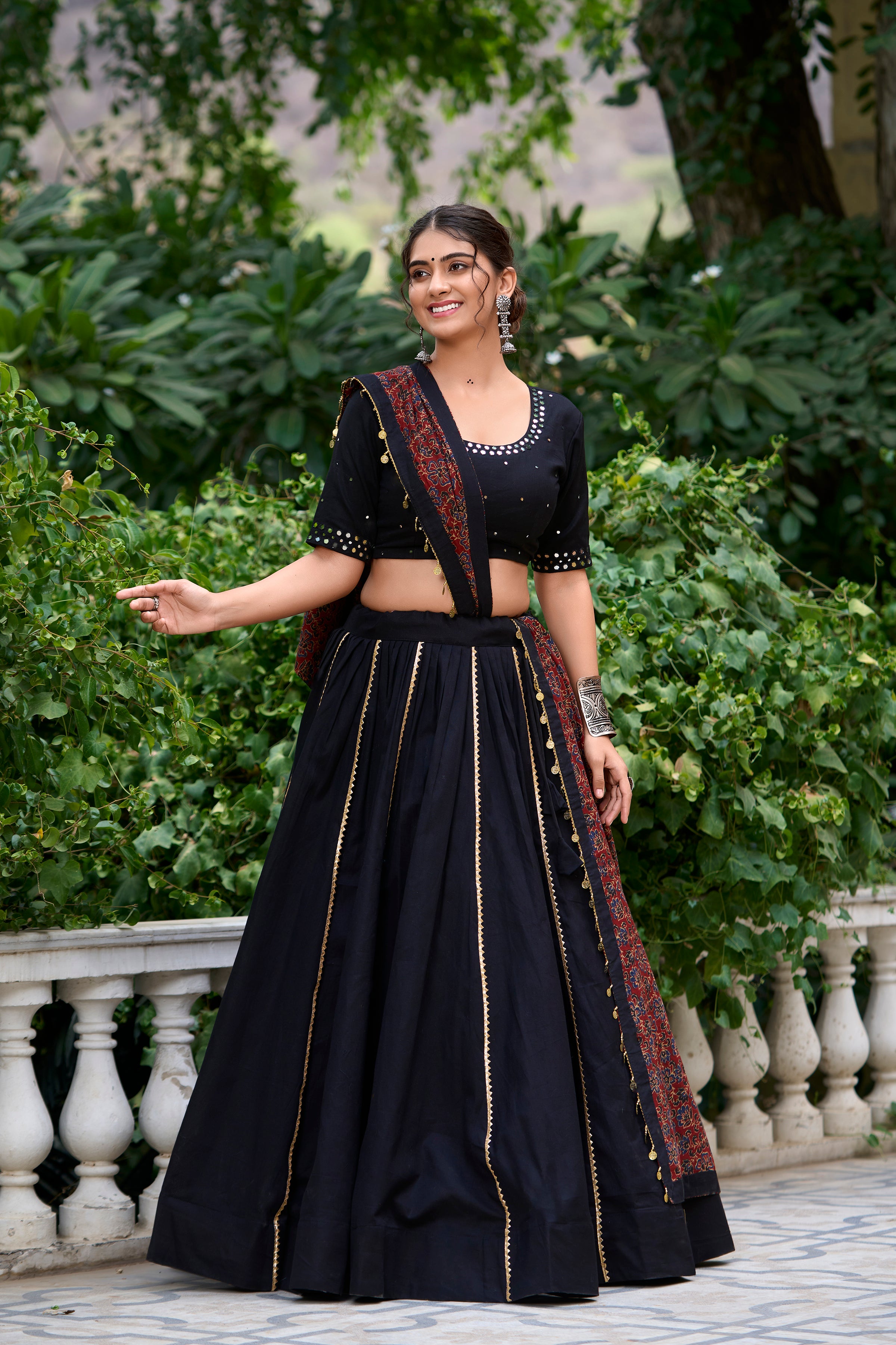 Stylish Black Lehenga with Handblock Printed Dupatta