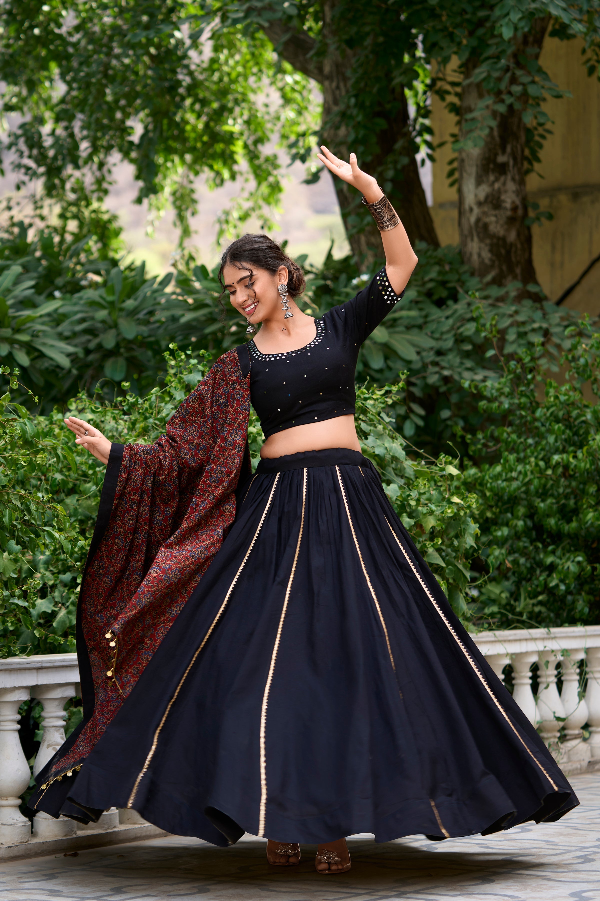 Stylish Black Lehenga with Handblock Printed Dupatta