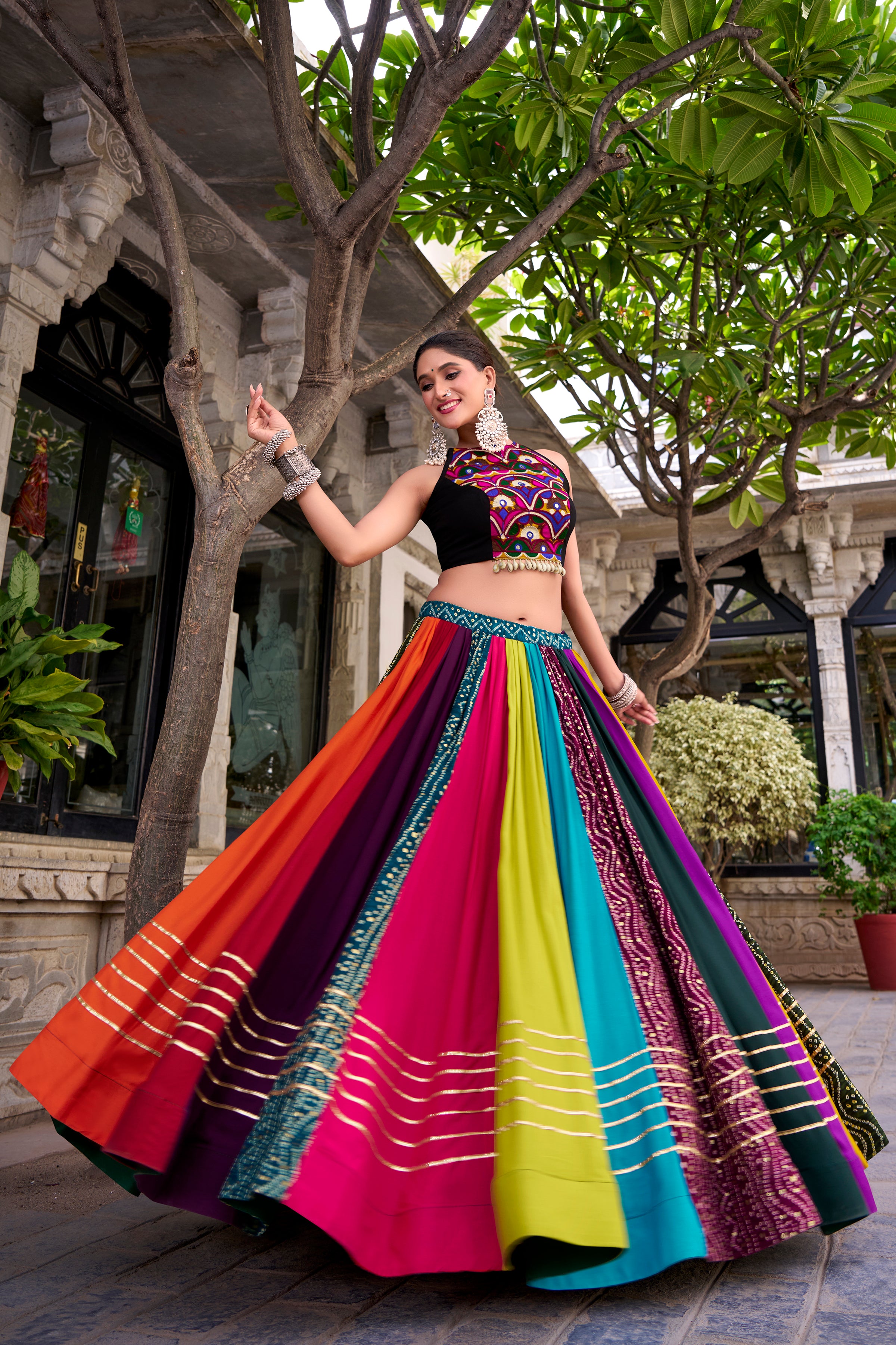 Wrapped in a rainbow color Choli Printed With Gota Patti Touch Up