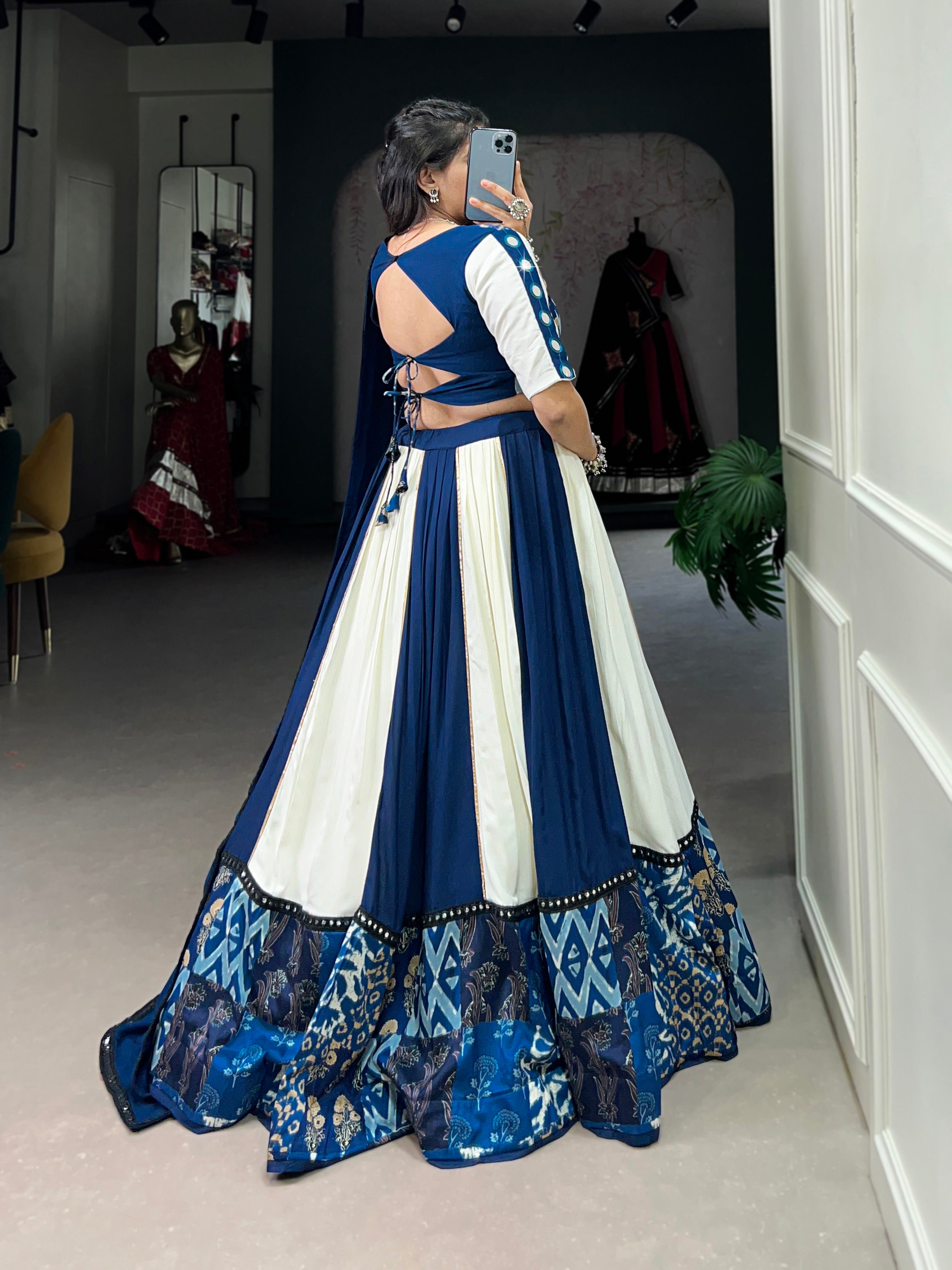Pure Rayon Traditional Choli with Dupatta – Blue & White Printed Design