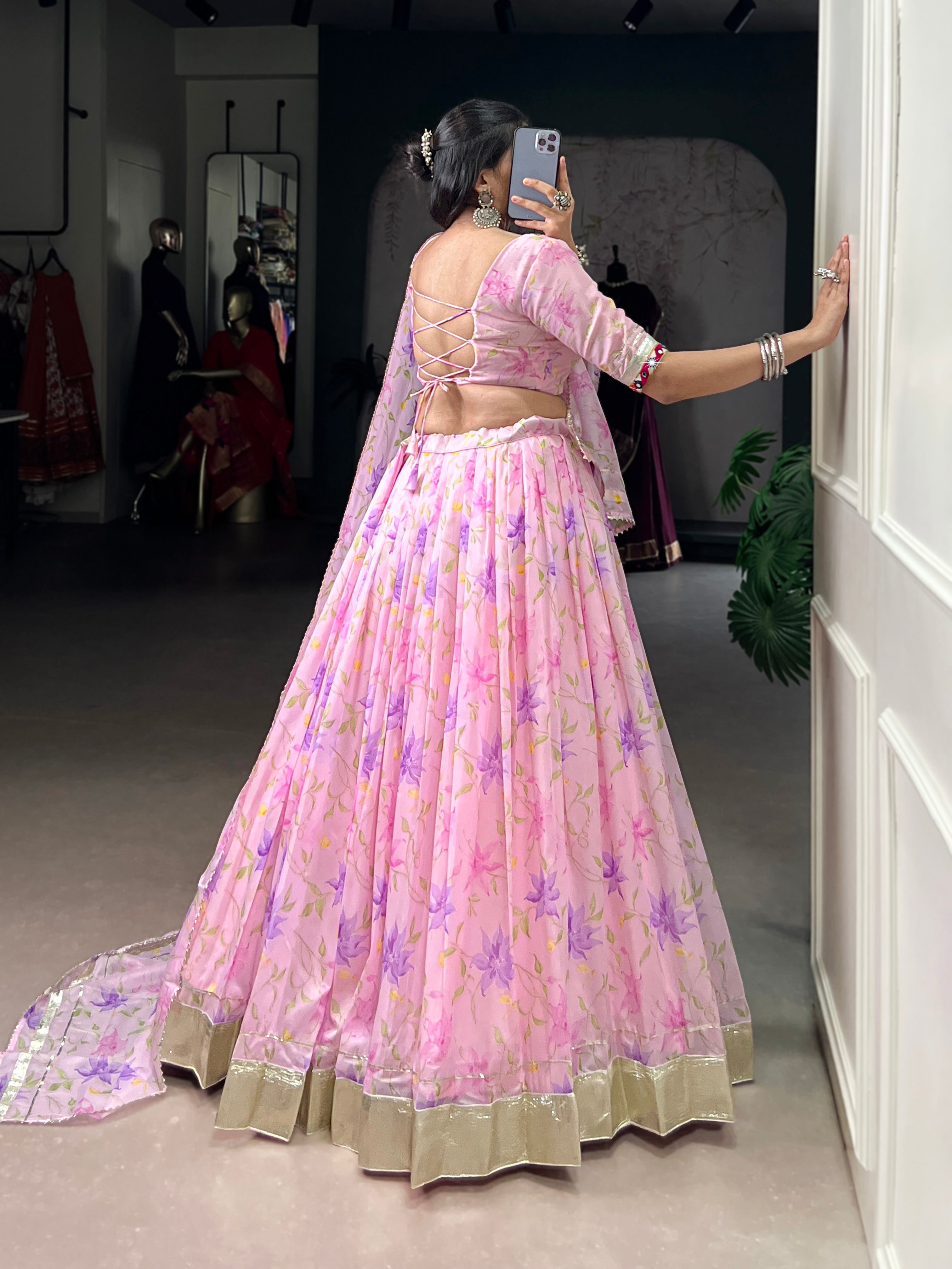 Baby Pink Floral Edition  Choli With Embossed Design Lace Touch Up
