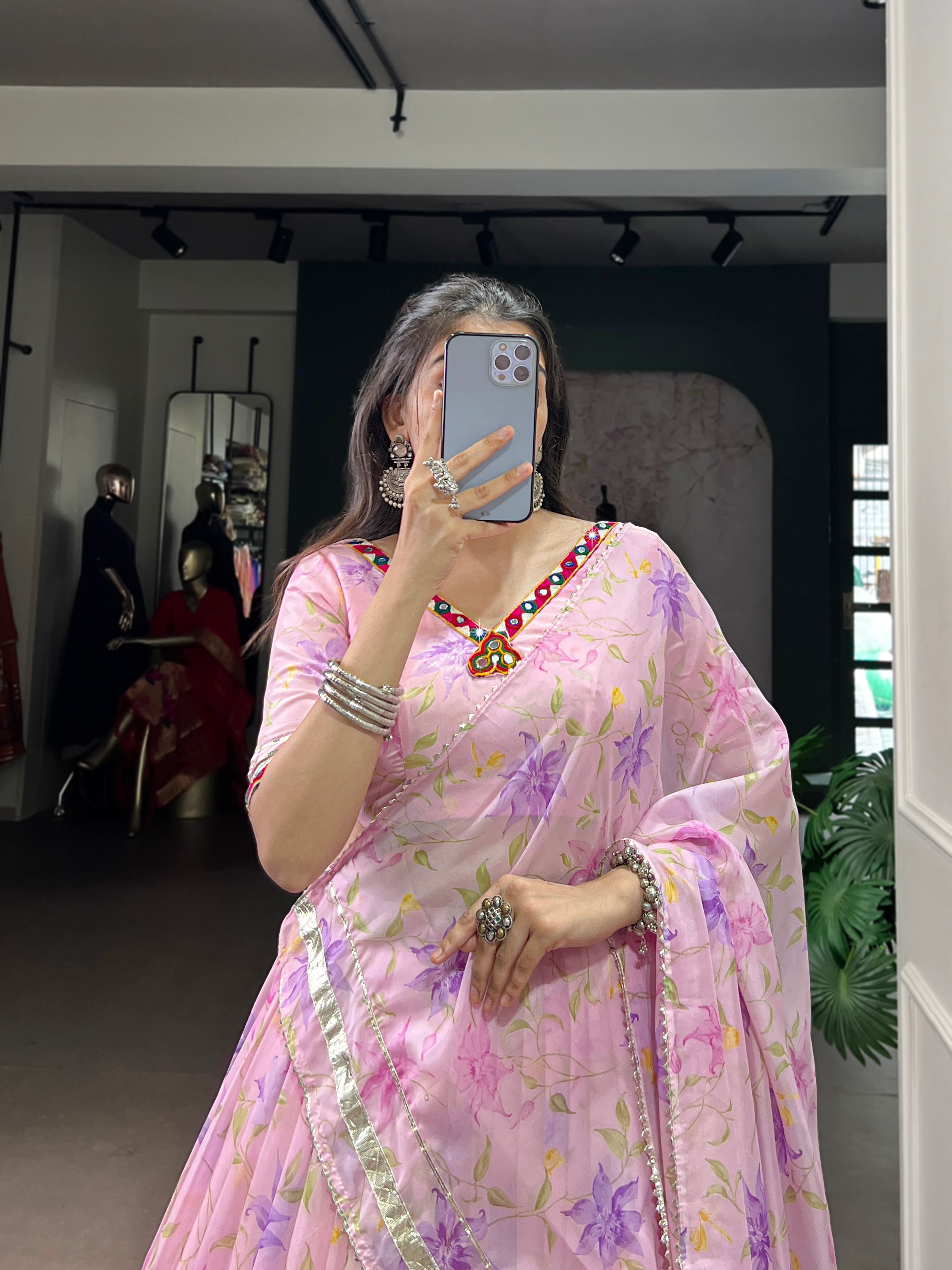 Baby Pink Floral Edition  Choli With Embossed Design Lace Touch Up