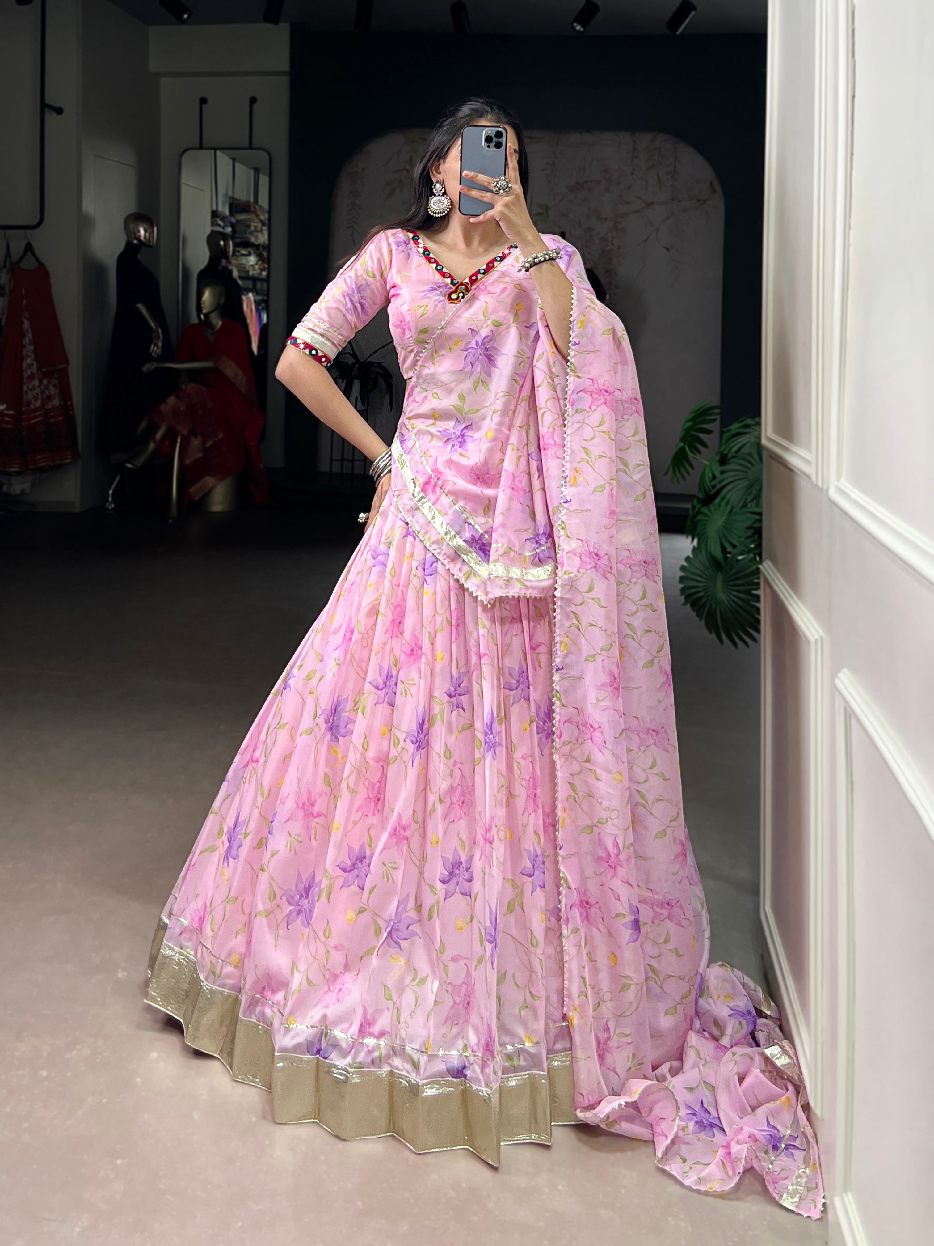 Baby Pink Floral Edition  Choli With Embossed Design Lace Touch Up