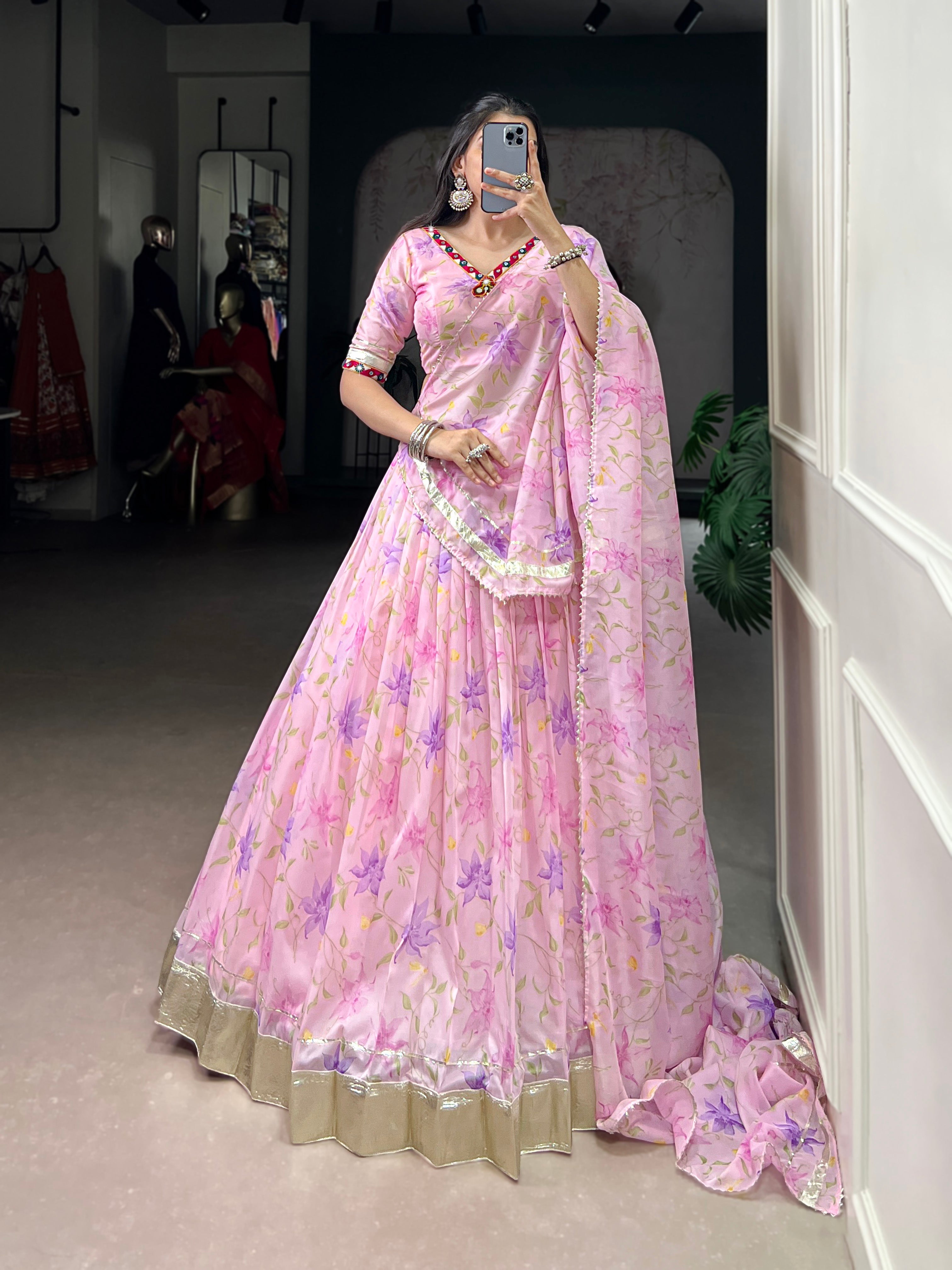 Baby Pink Floral Edition  Choli With Embossed Design Lace Touch Up