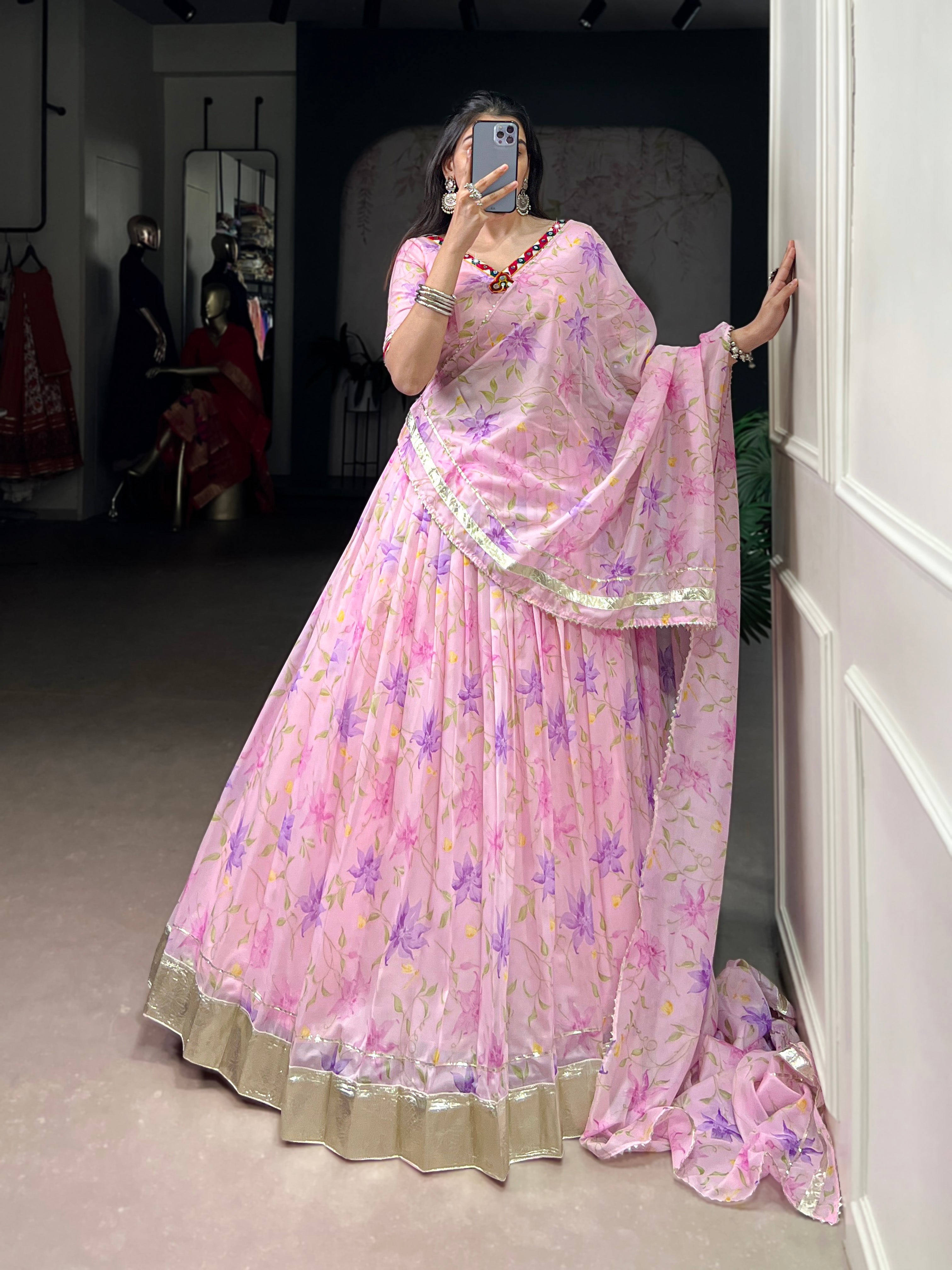 Baby Pink Floral Edition  Choli With Embossed Design Lace Touch Up