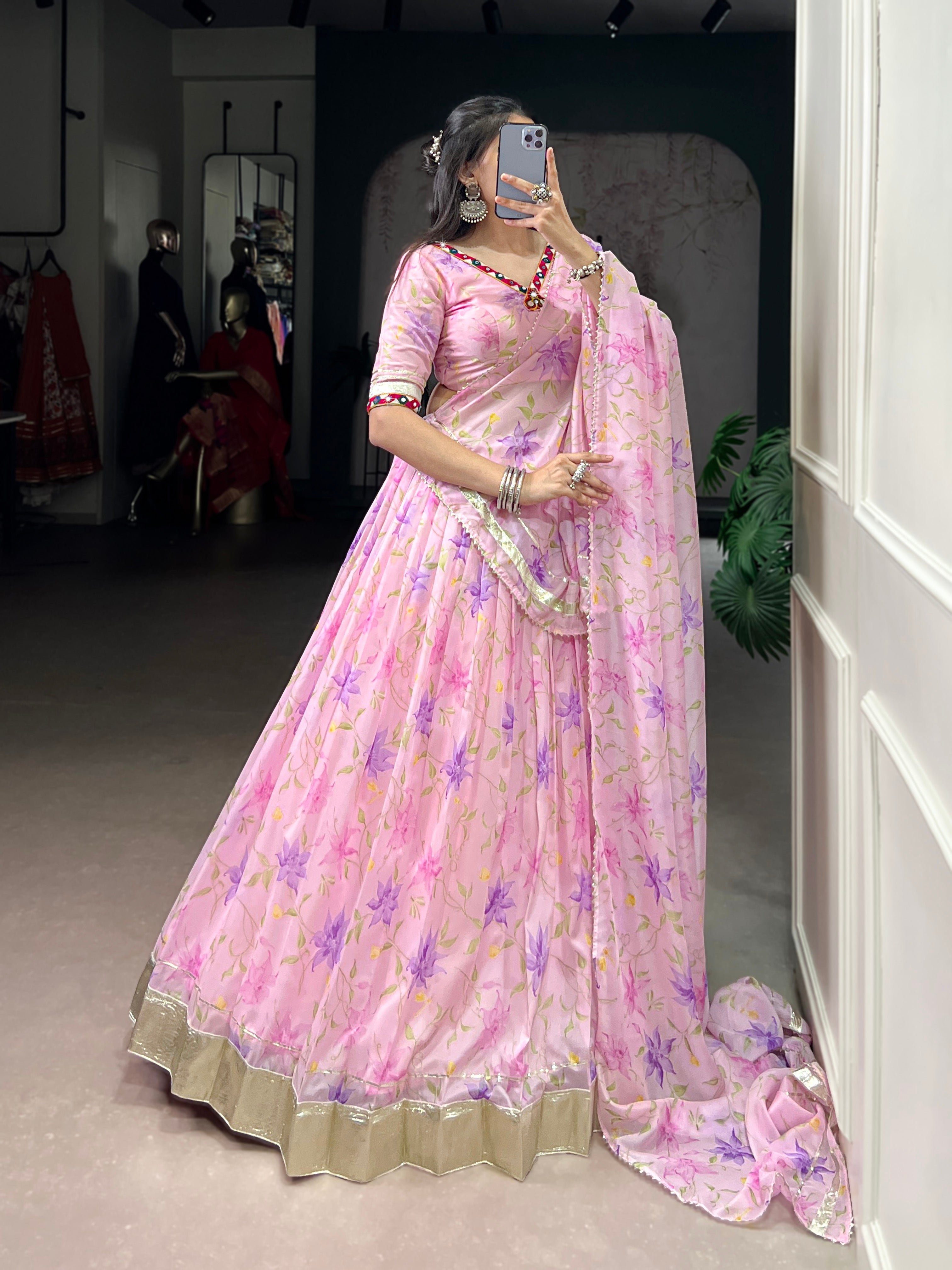 Baby Pink Floral Edition  Choli With Embossed Design Lace Touch Up