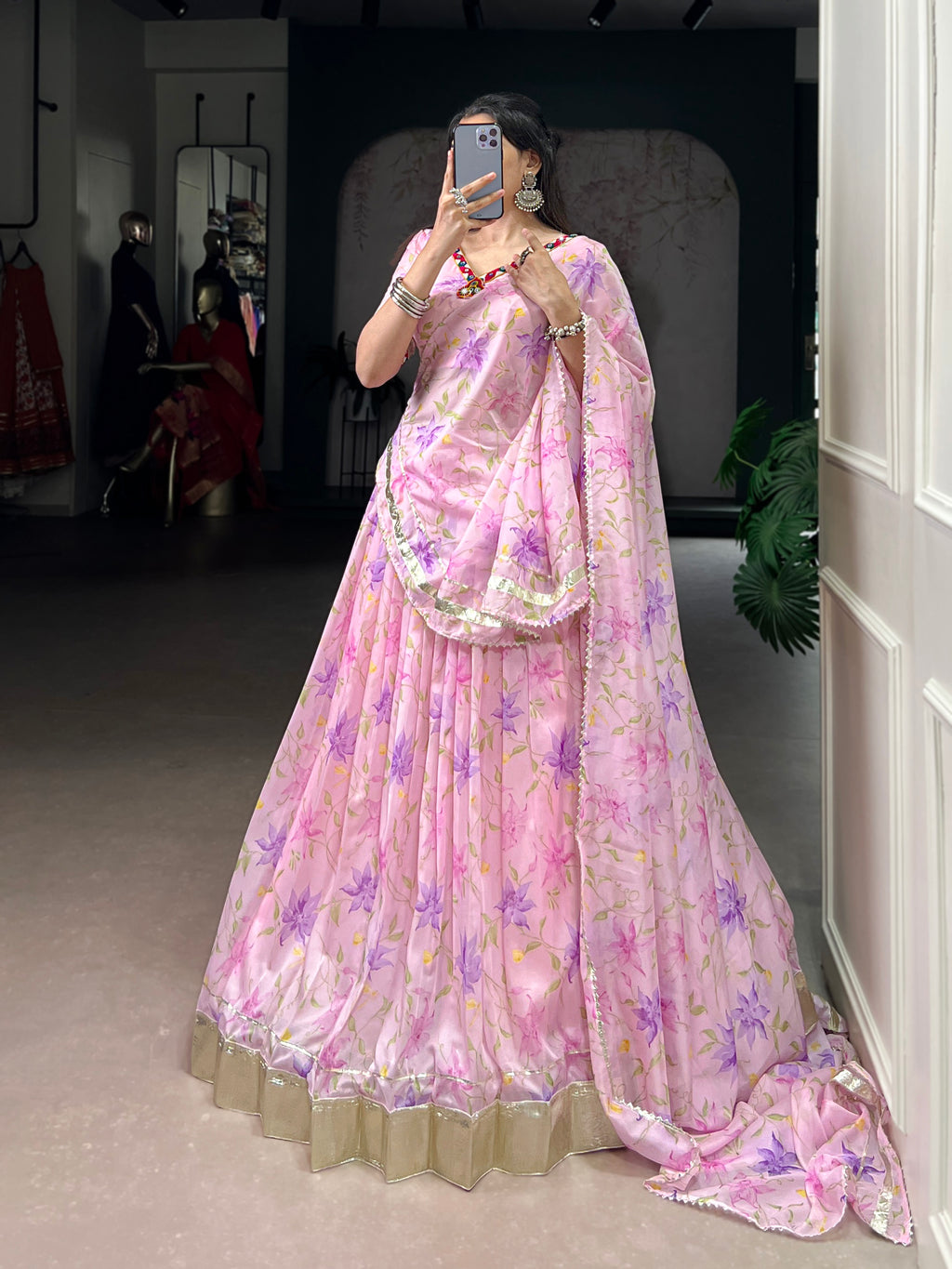 Baby Pink Floral Edition  Choli With Embossed Design Lace Touch Up