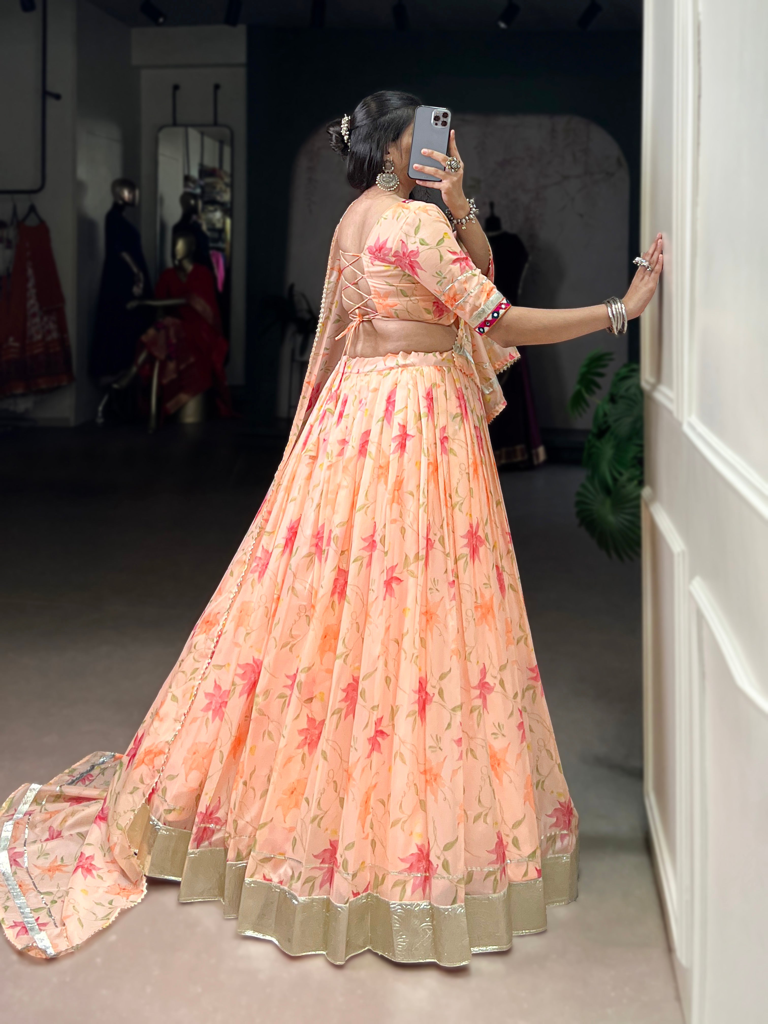 Baby Pink Floral Edition  Choli With Embossed Design Lace Touch Up