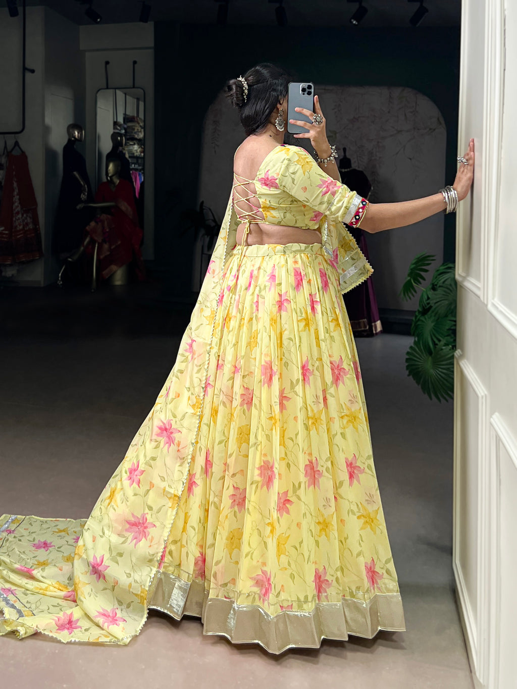 Baby Pink Floral Edition  Choli With Embossed Design Lace Touch Up