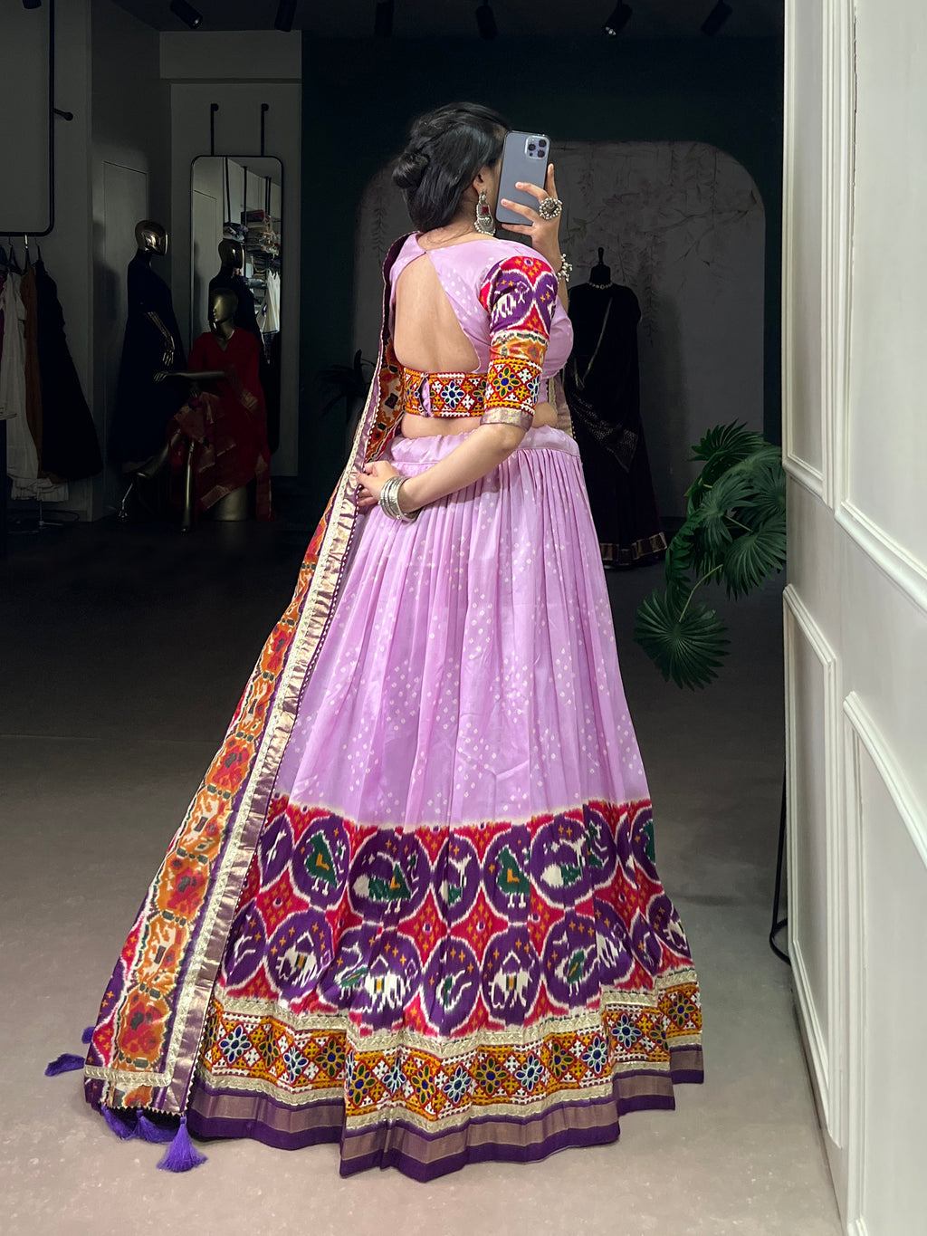 Lavender Mirror Work Designer Choli with Elegant Dupatta
