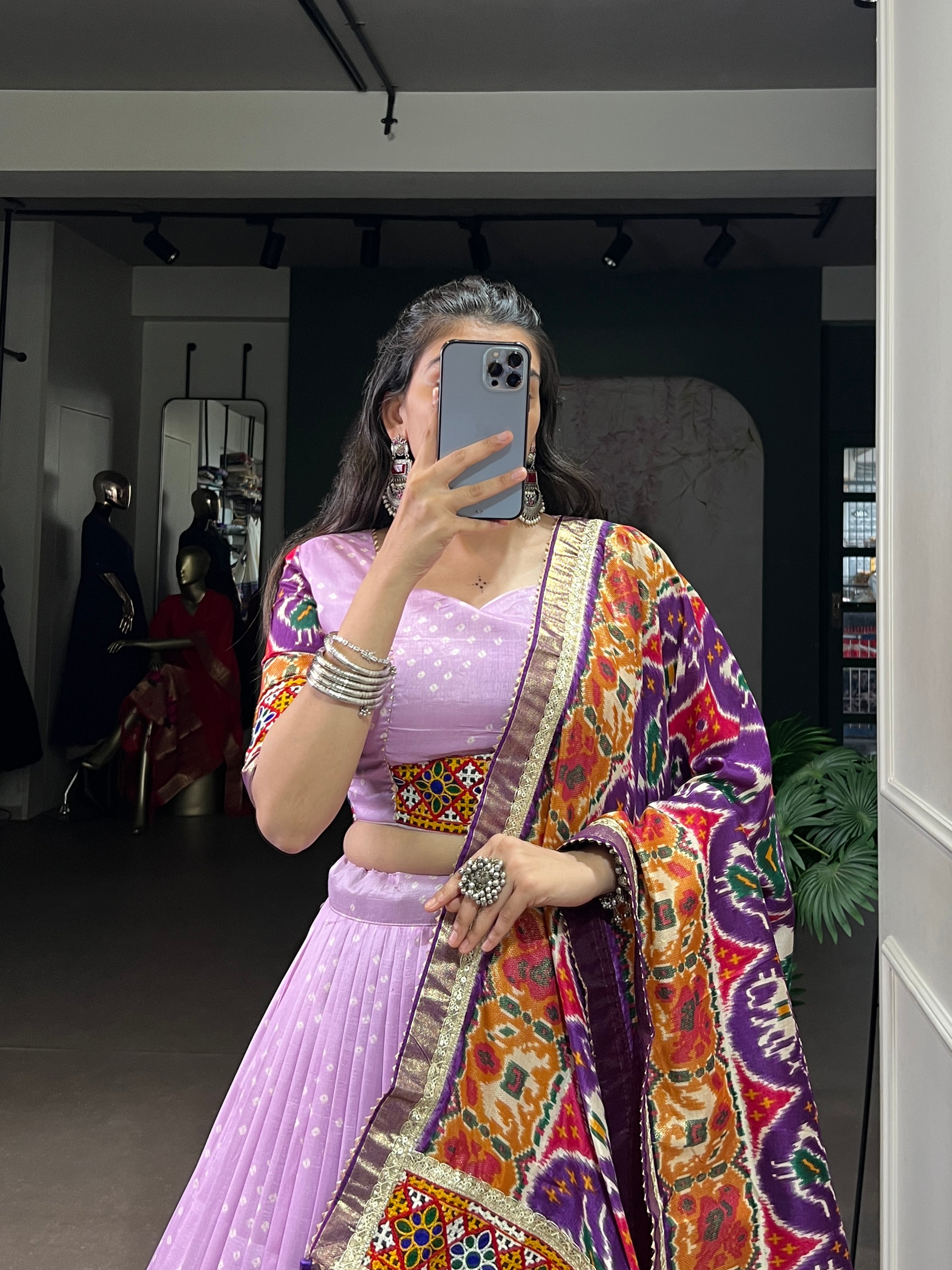 Lavender Mirror Work Designer Choli with Elegant Dupatta