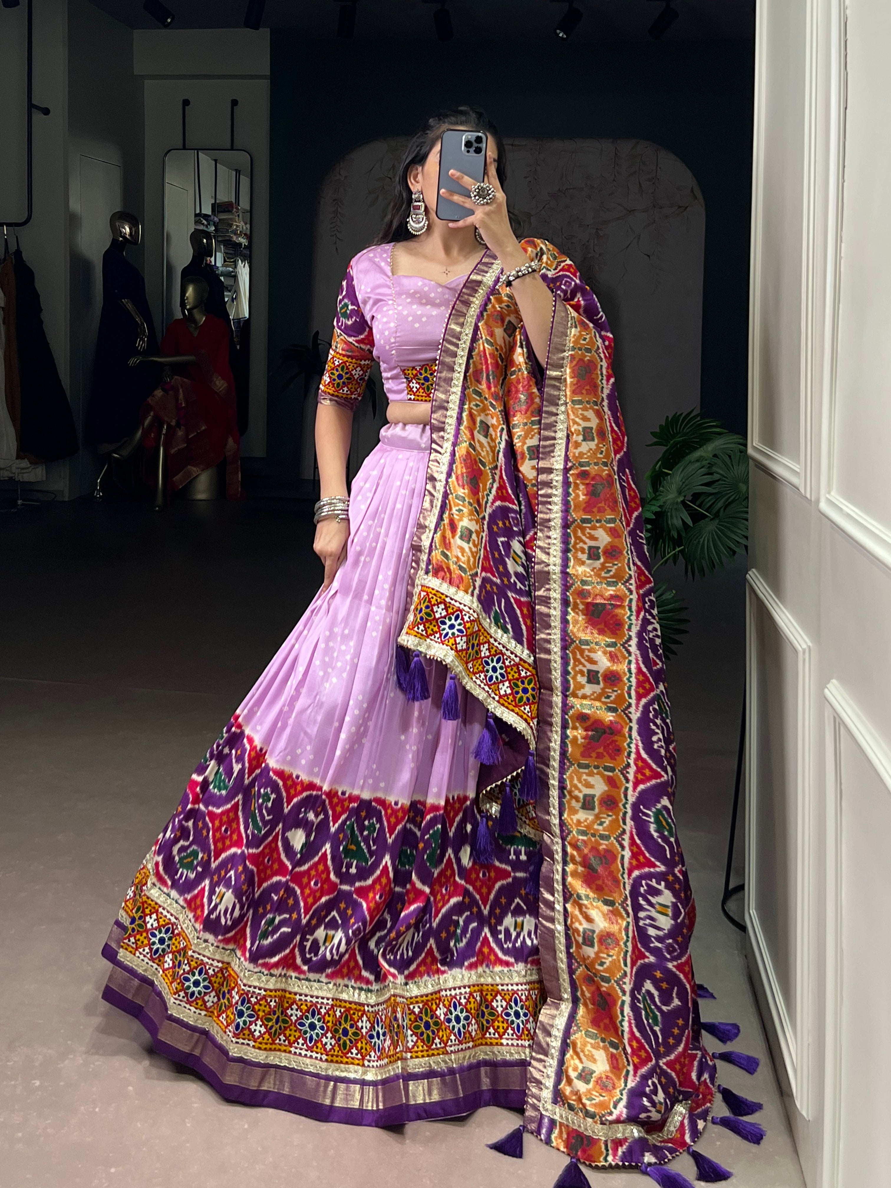 Lavender Mirror Work Designer Choli with Elegant Dupatta