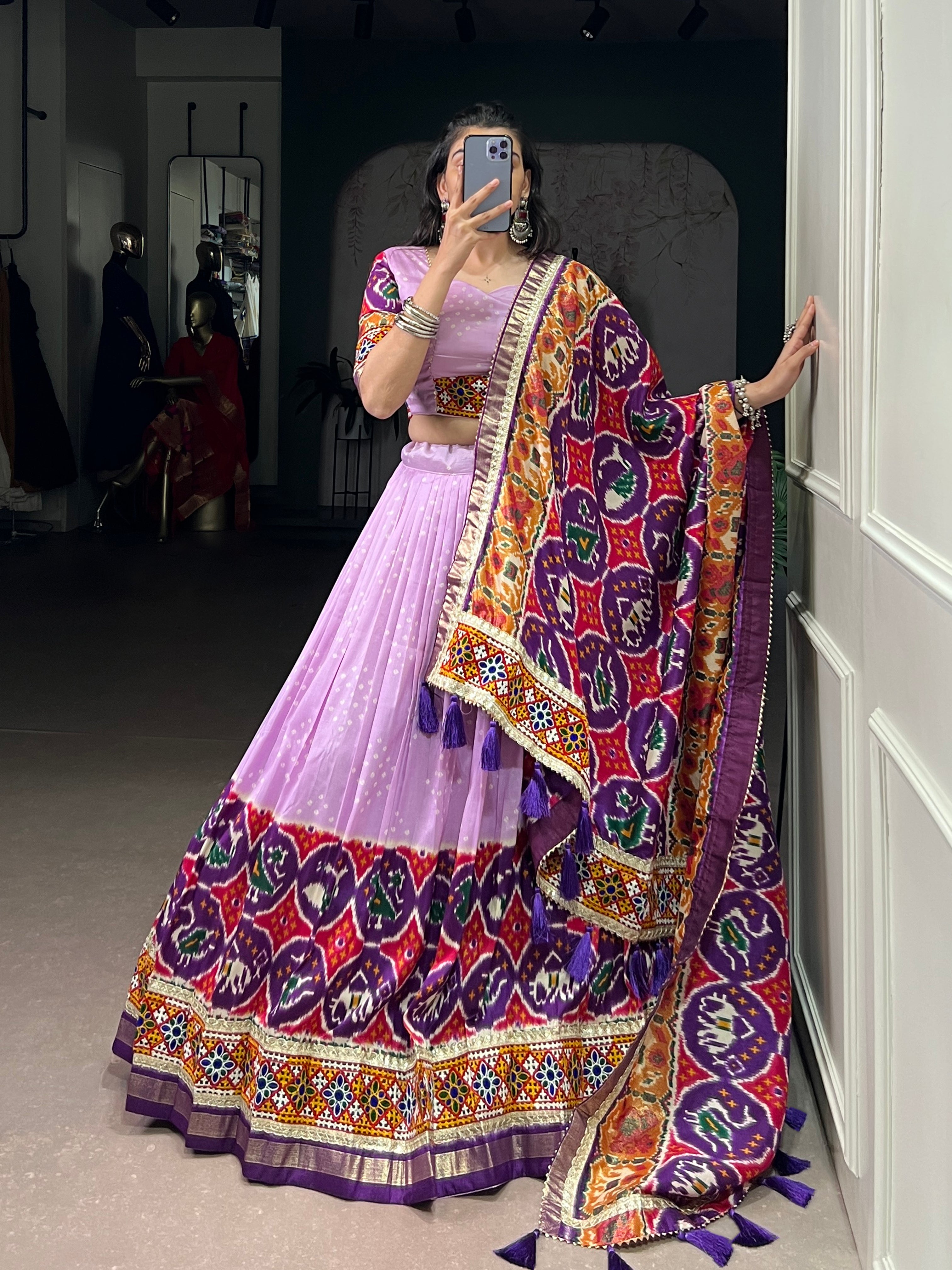Lavender Mirror Work Designer Choli with Elegant Dupatta