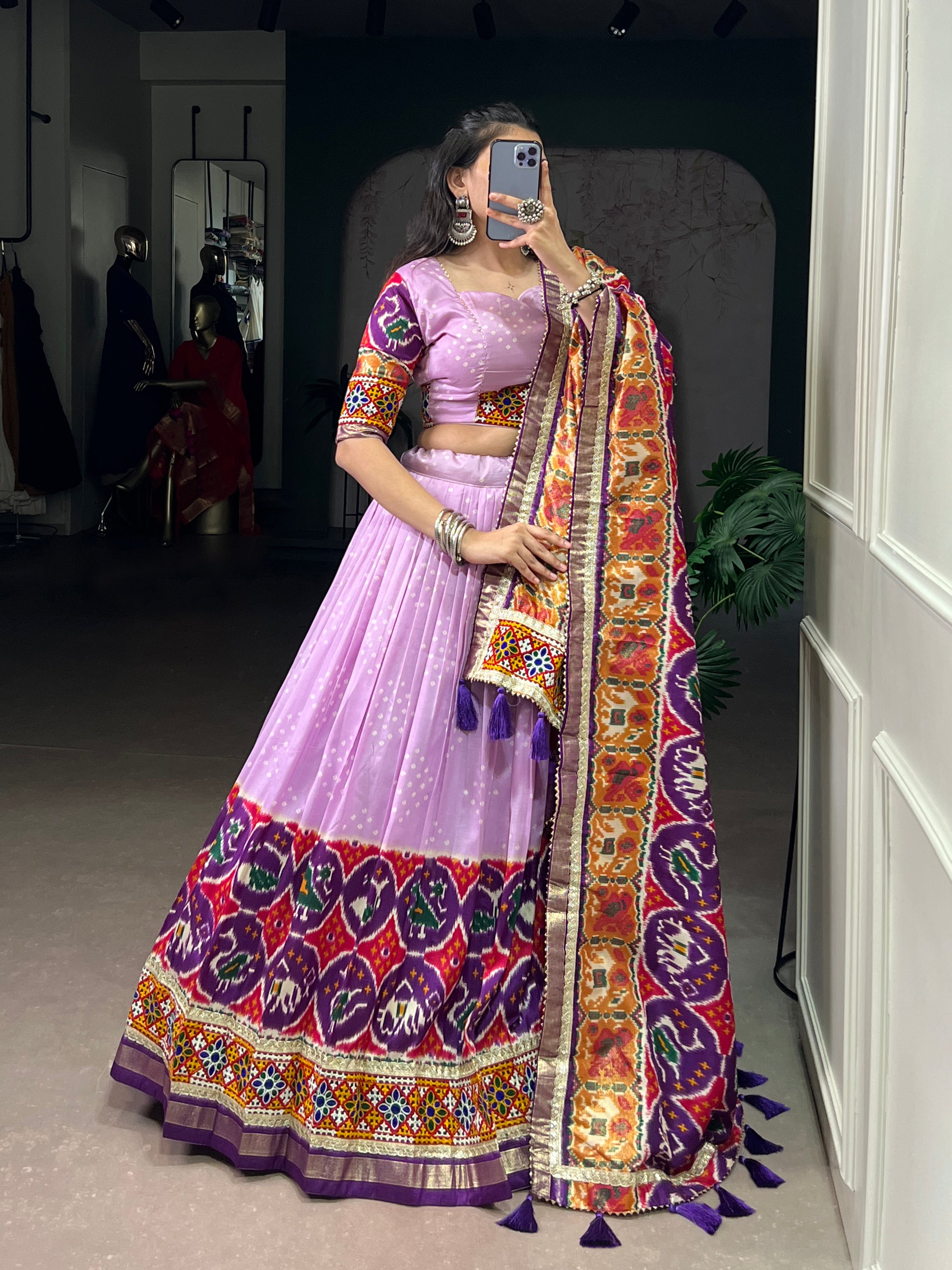 Lavender Mirror Work Designer Choli with Elegant Dupatta