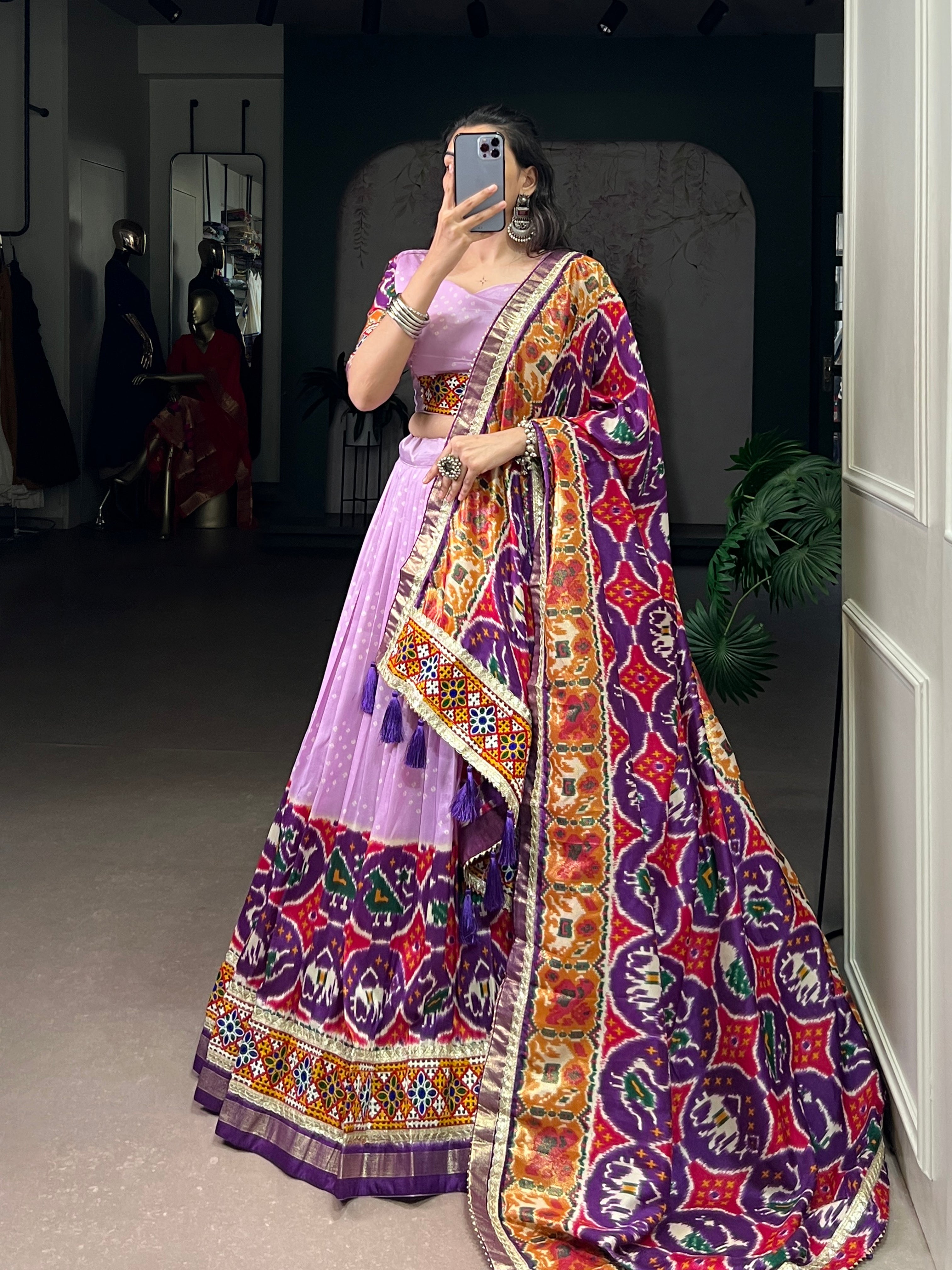 Lavender Mirror Work Designer Choli with Elegant Dupatta