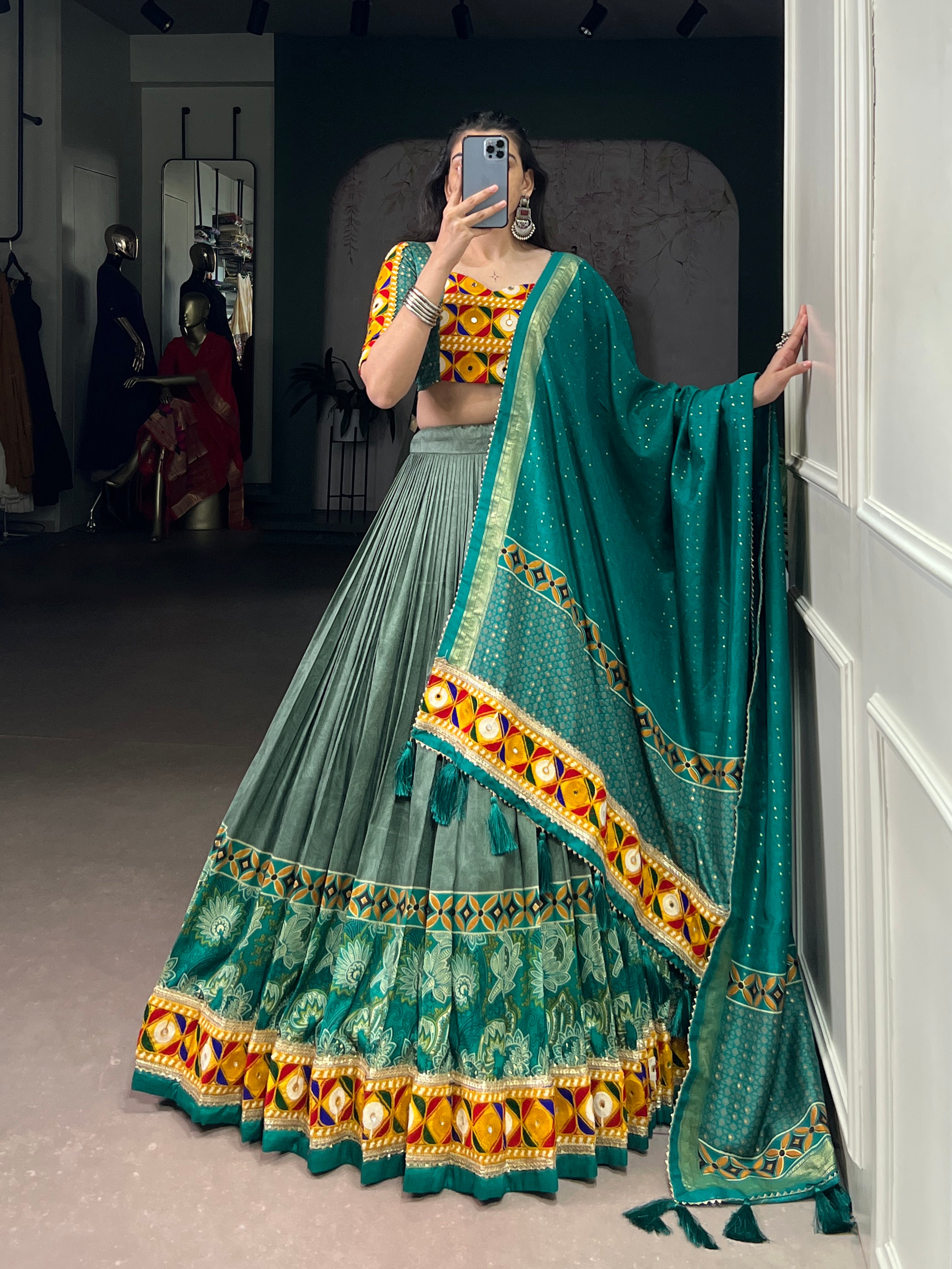 Lavender Mirror Work Designer Choli with Elegant Dupatta