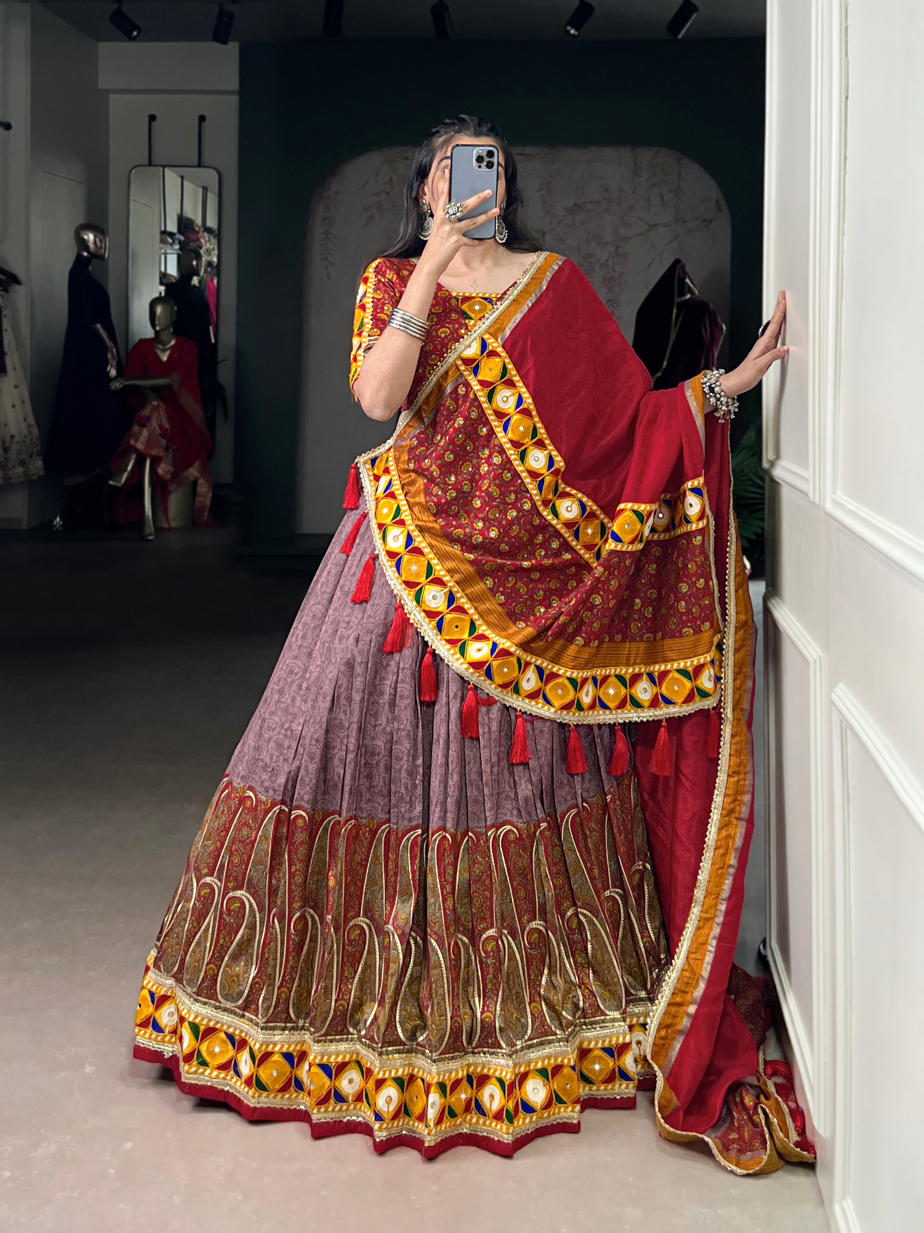 Traditional Bandhani Choli Paired with  Kashmiri Print  Flared Lehenga
