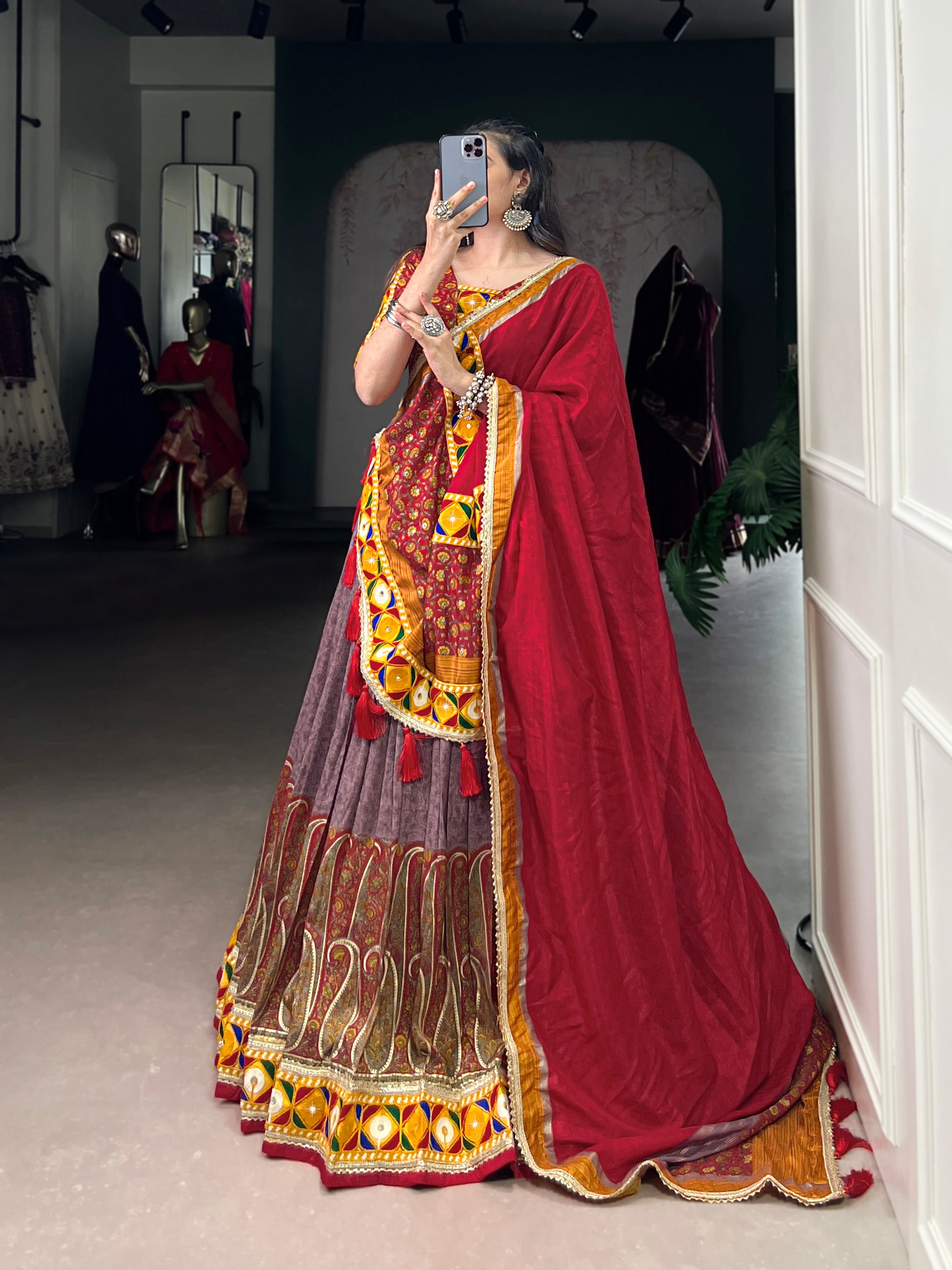 Traditional Bandhani Choli Paired with  Kashmiri Print  Flared Lehenga