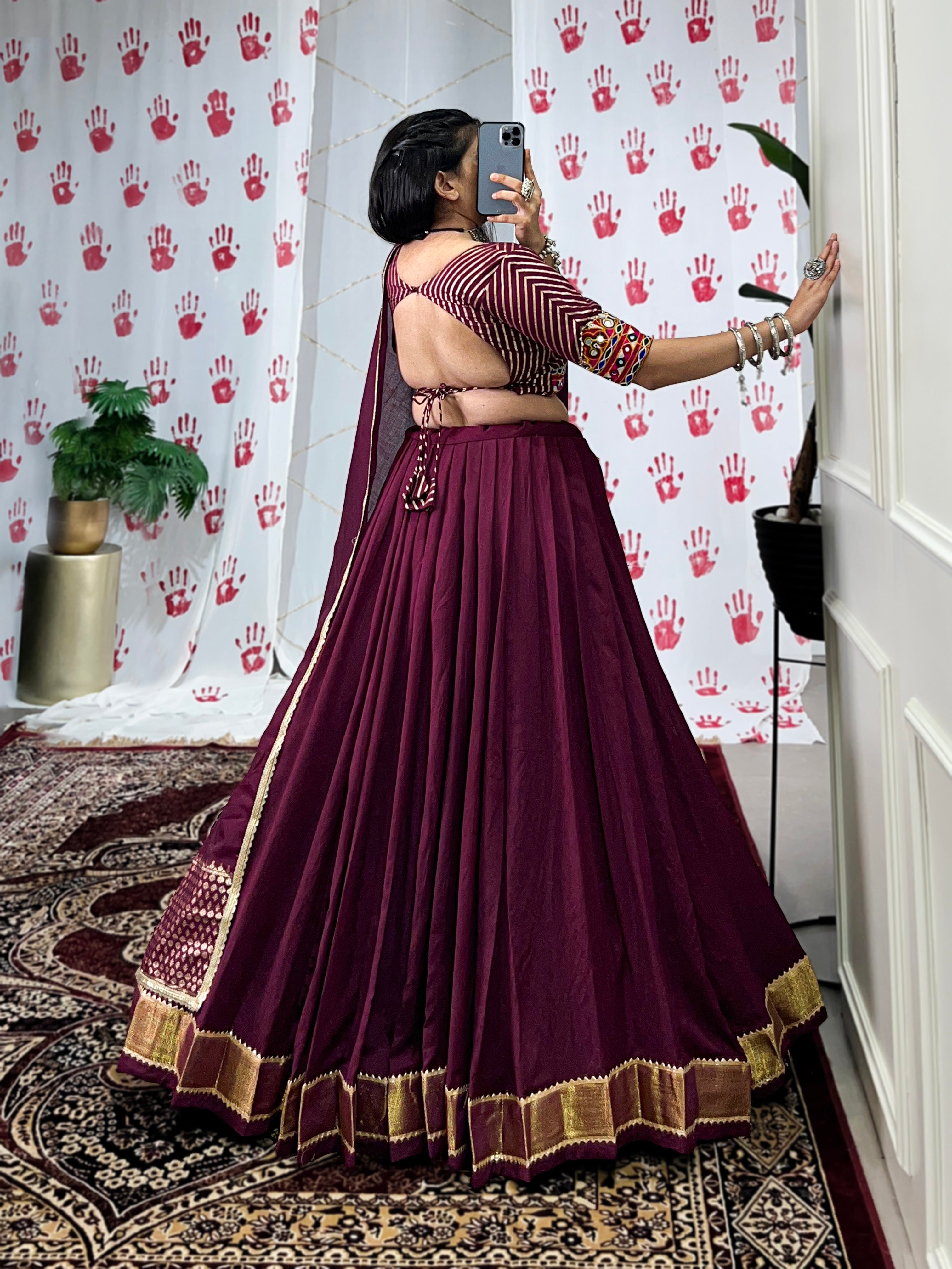 Festive Pure Chanderi Choli with Dupatta – Classic Wine Edition