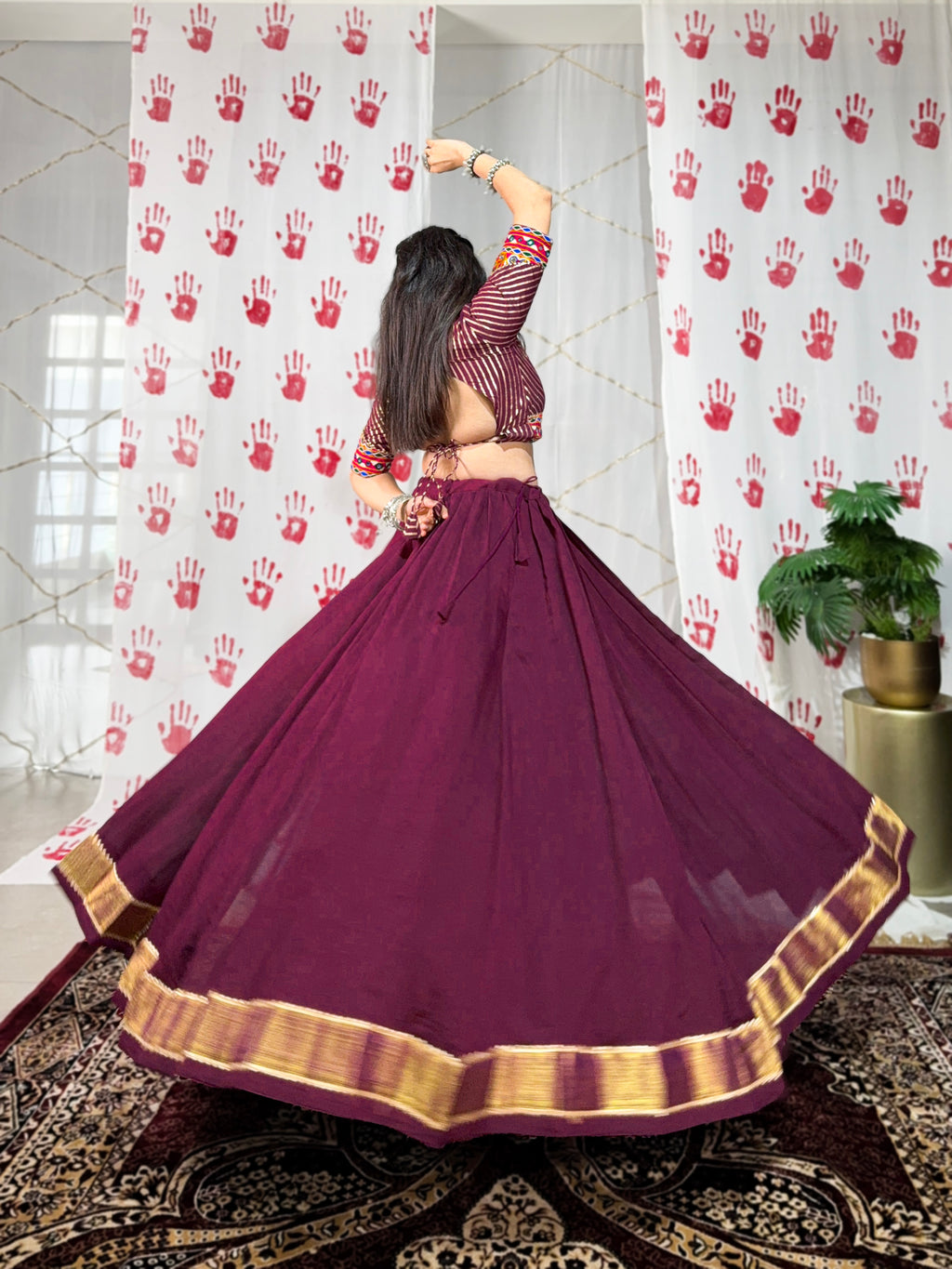 Festive Pure Chanderi Choli with Dupatta – Classic Wine Edition