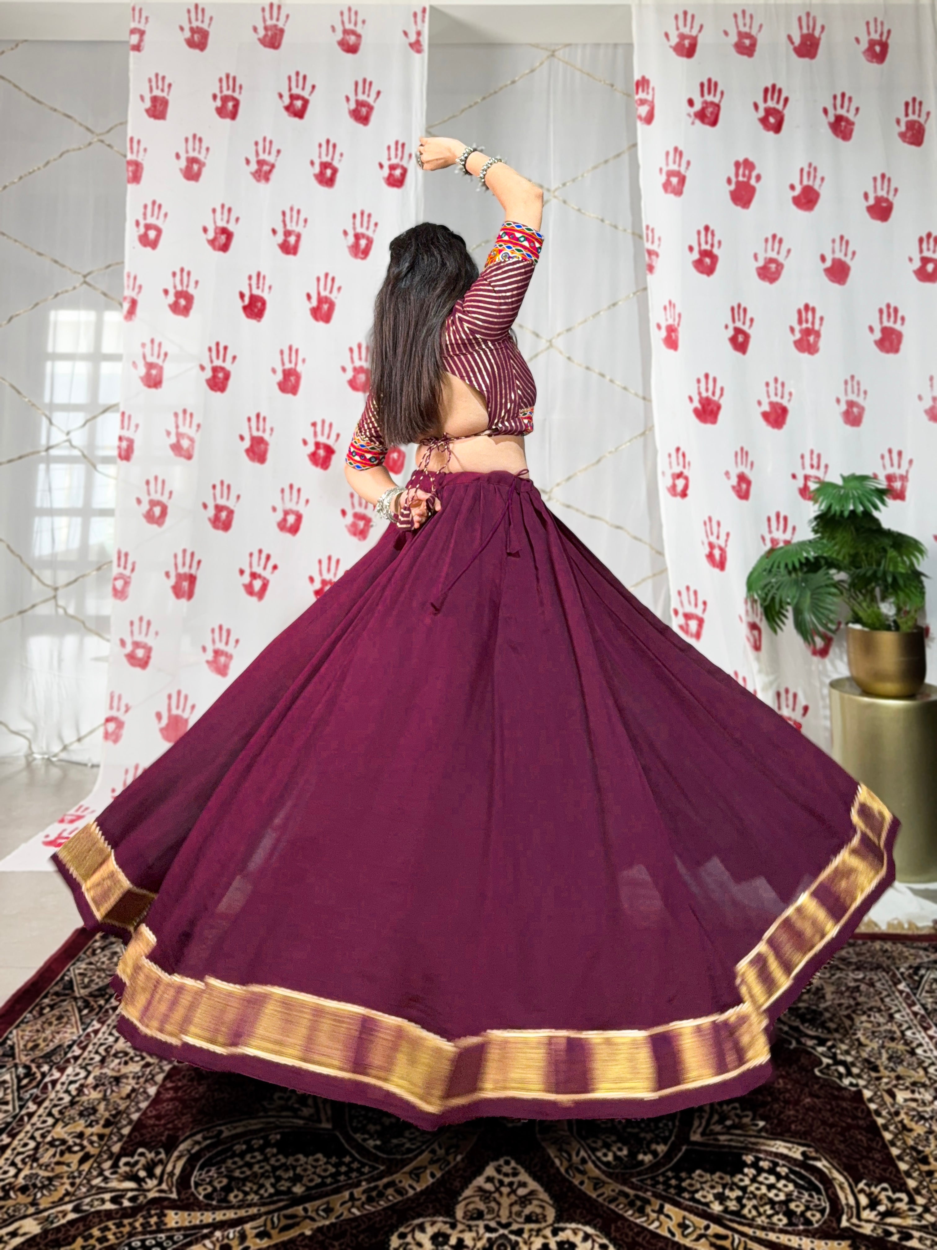 Festive Pure Chanderi Choli with Dupatta – Classic Wine Edition