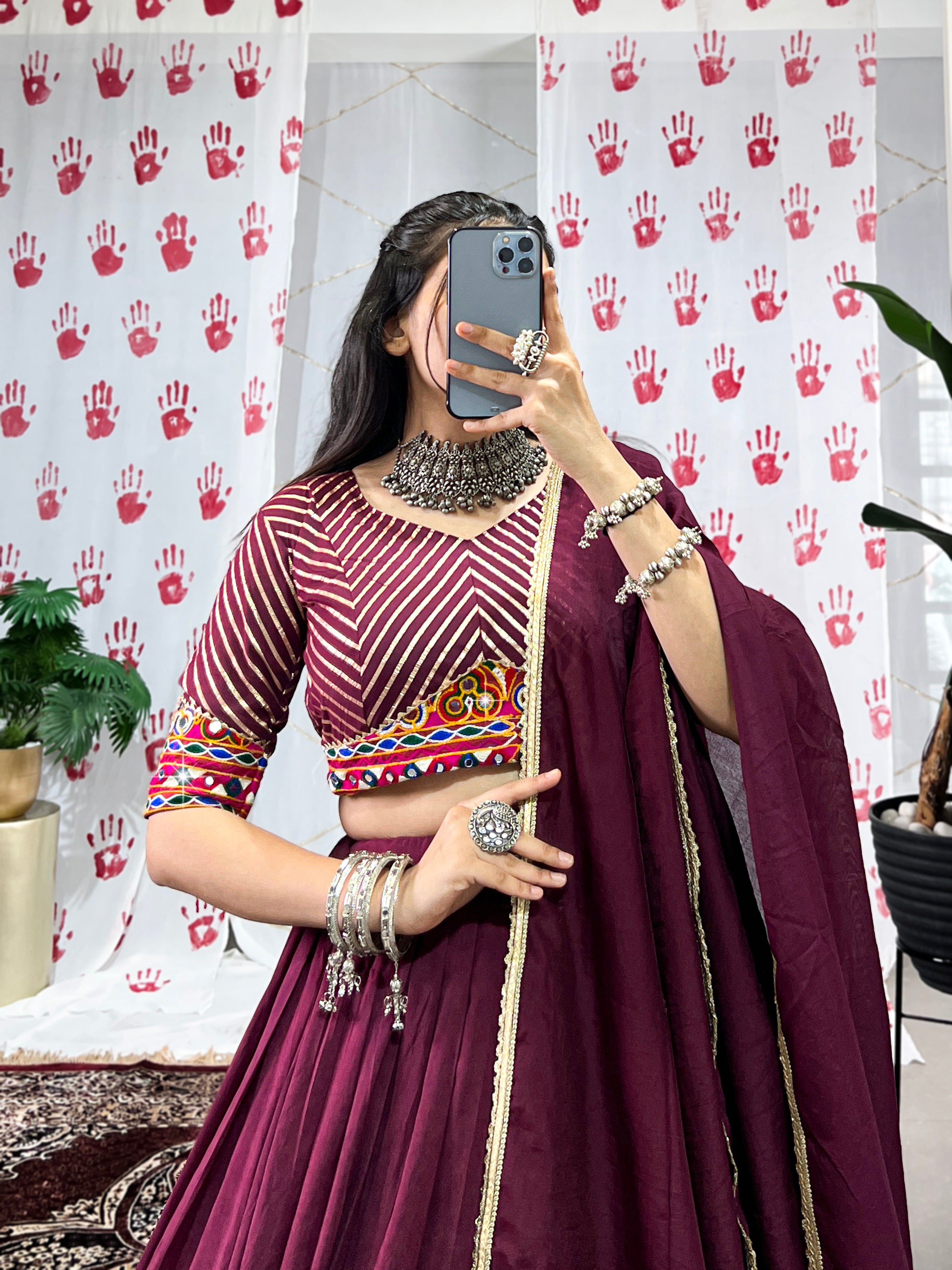 Festive Pure Chanderi Choli with Dupatta – Classic Wine Edition