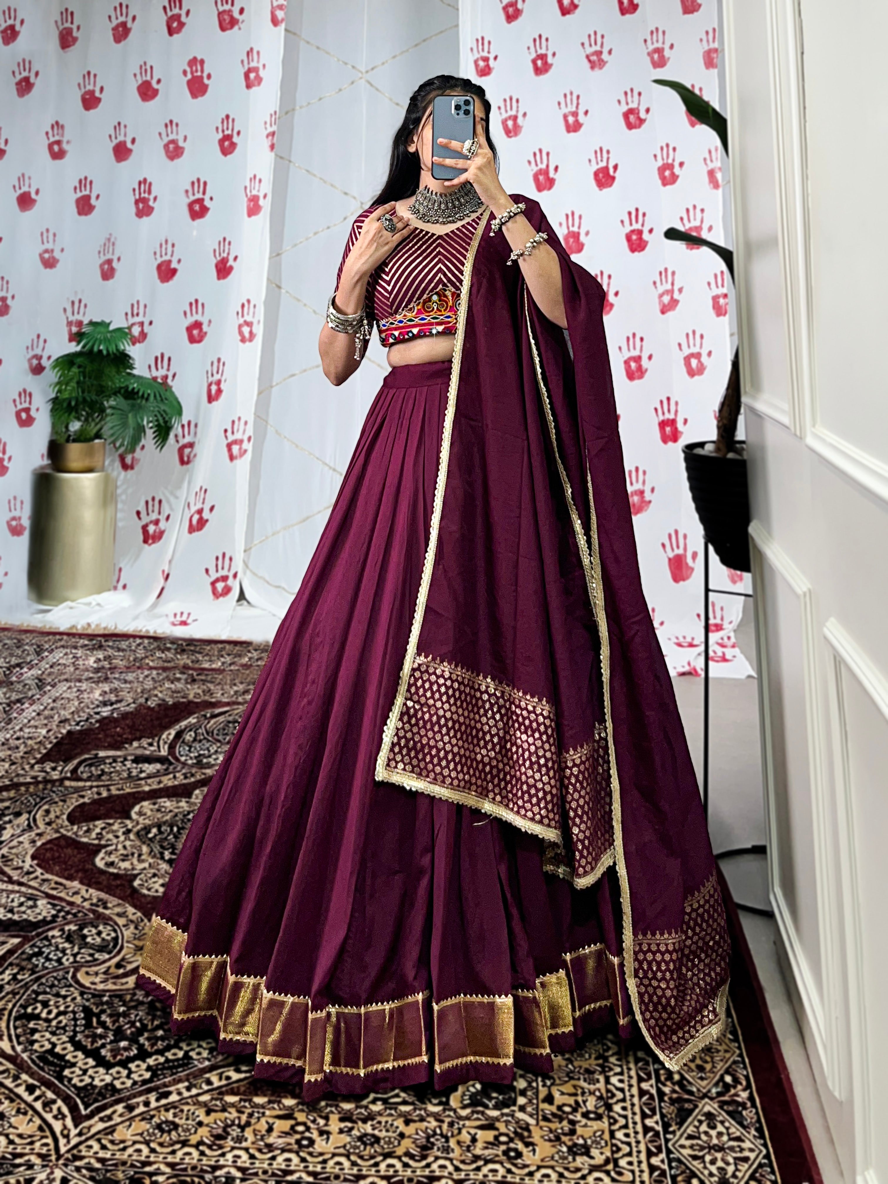Festive Pure Chanderi Choli with Dupatta – Classic Wine Edition