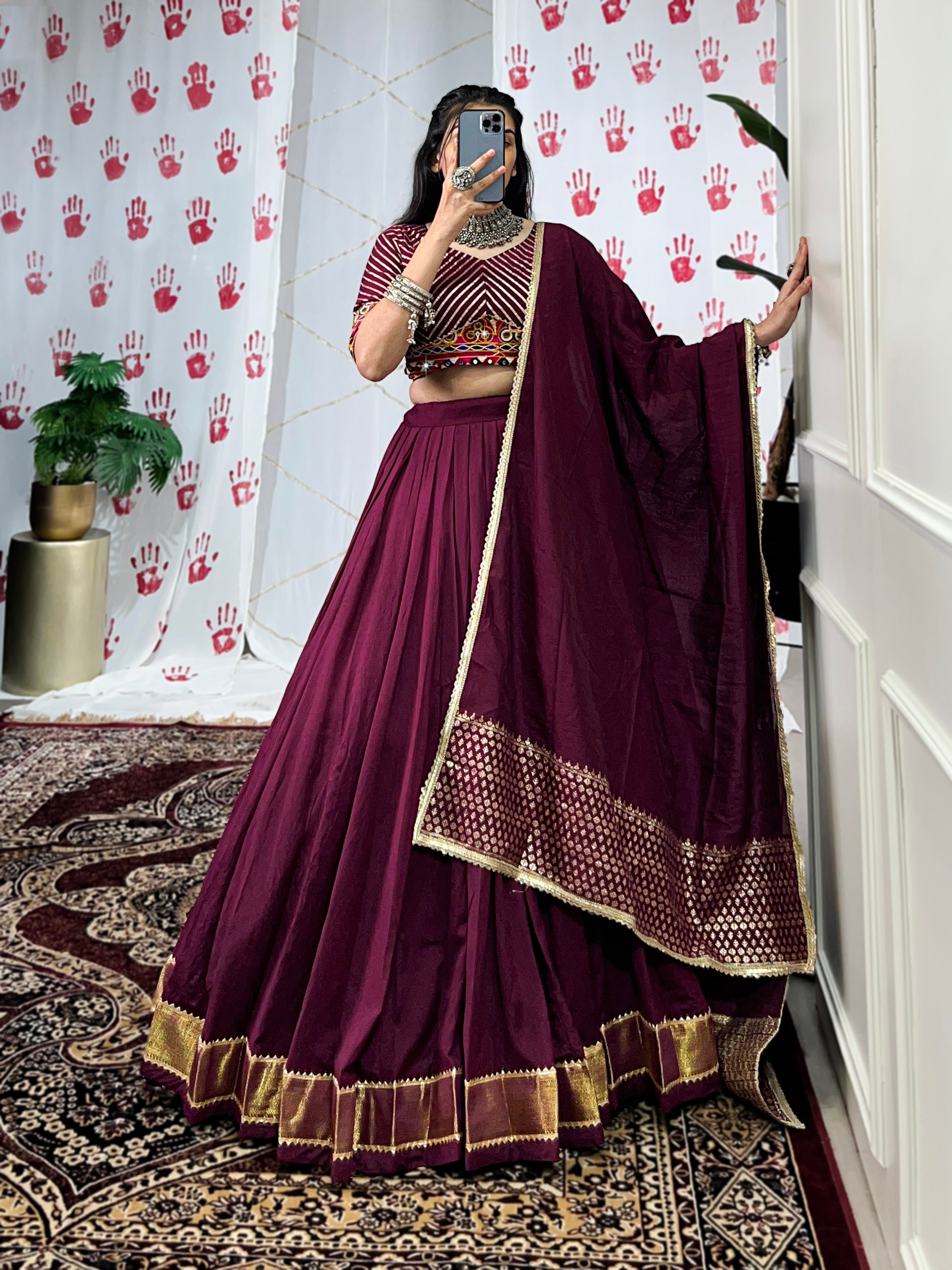 Festive Pure Chanderi Choli with Dupatta – Classic Wine Edition