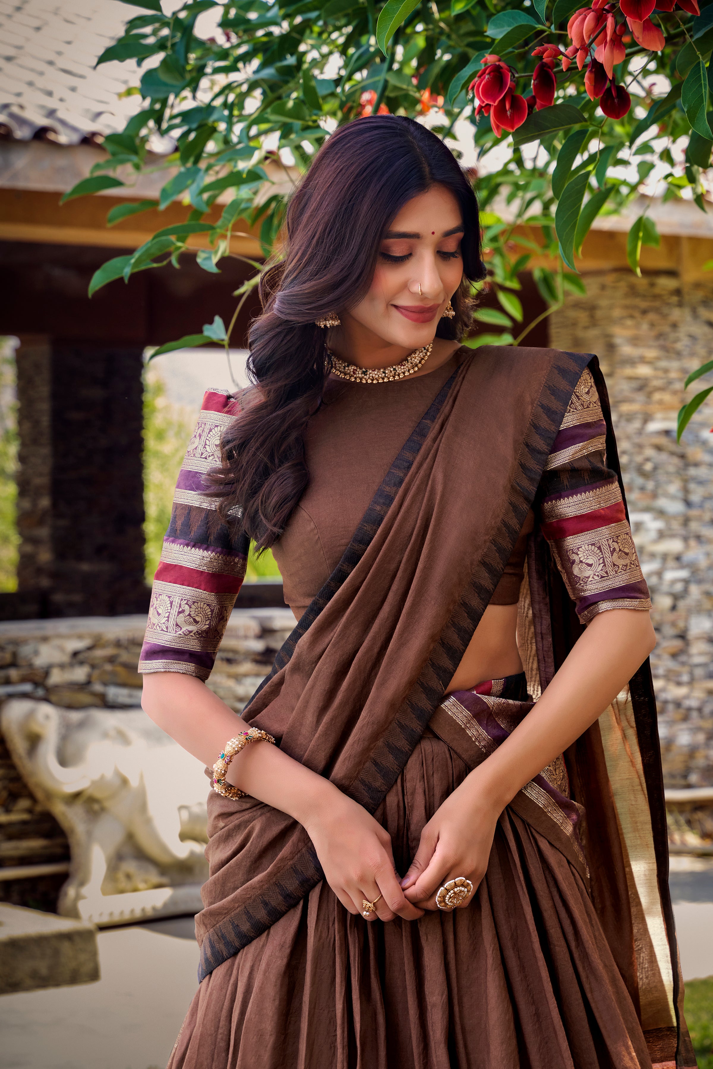 Elegant Lehenga Choli with Designer Woven Sleeves