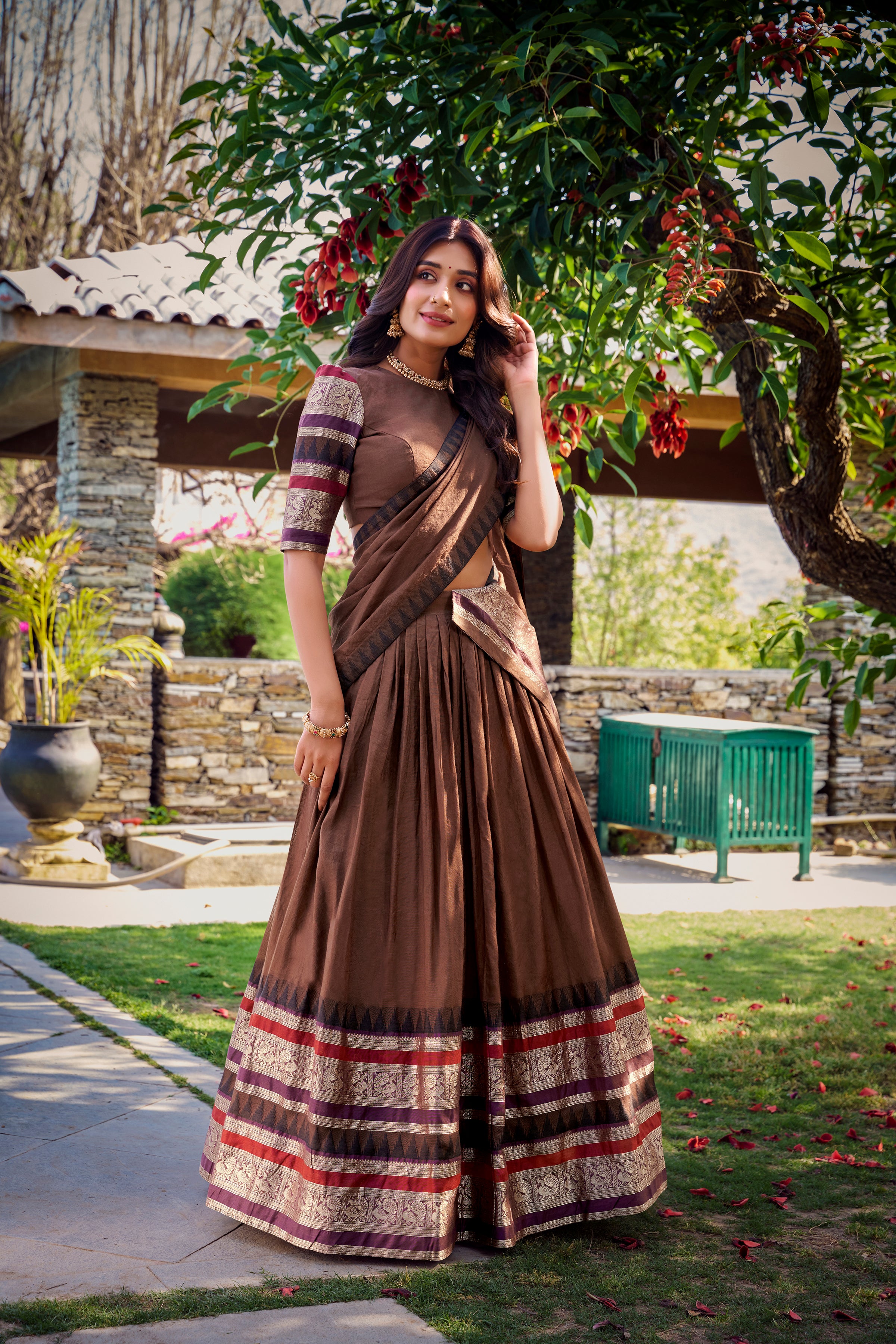 Elegant Lehenga Choli with Designer Woven Sleeves