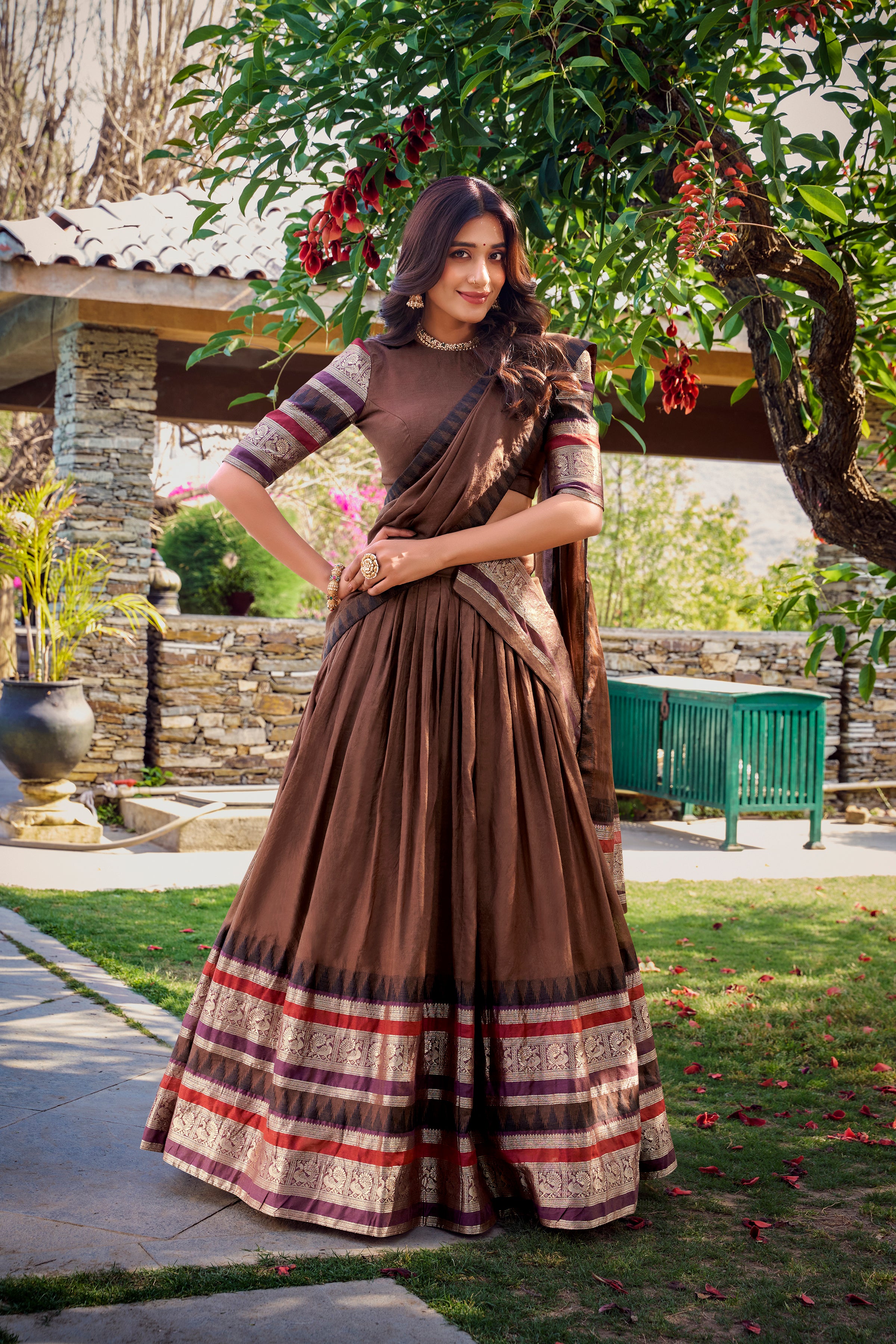 Elegant Lehenga Choli with Designer Woven Sleeves