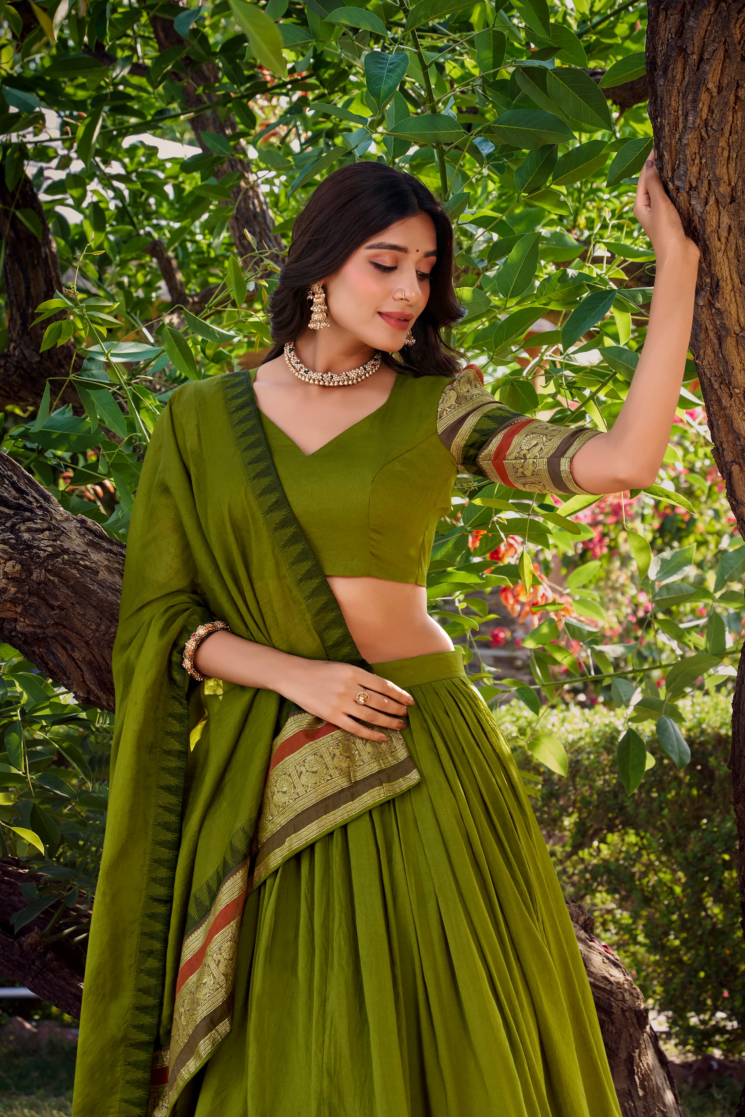 Elegant Lehenga Choli with Designer Woven Sleeves