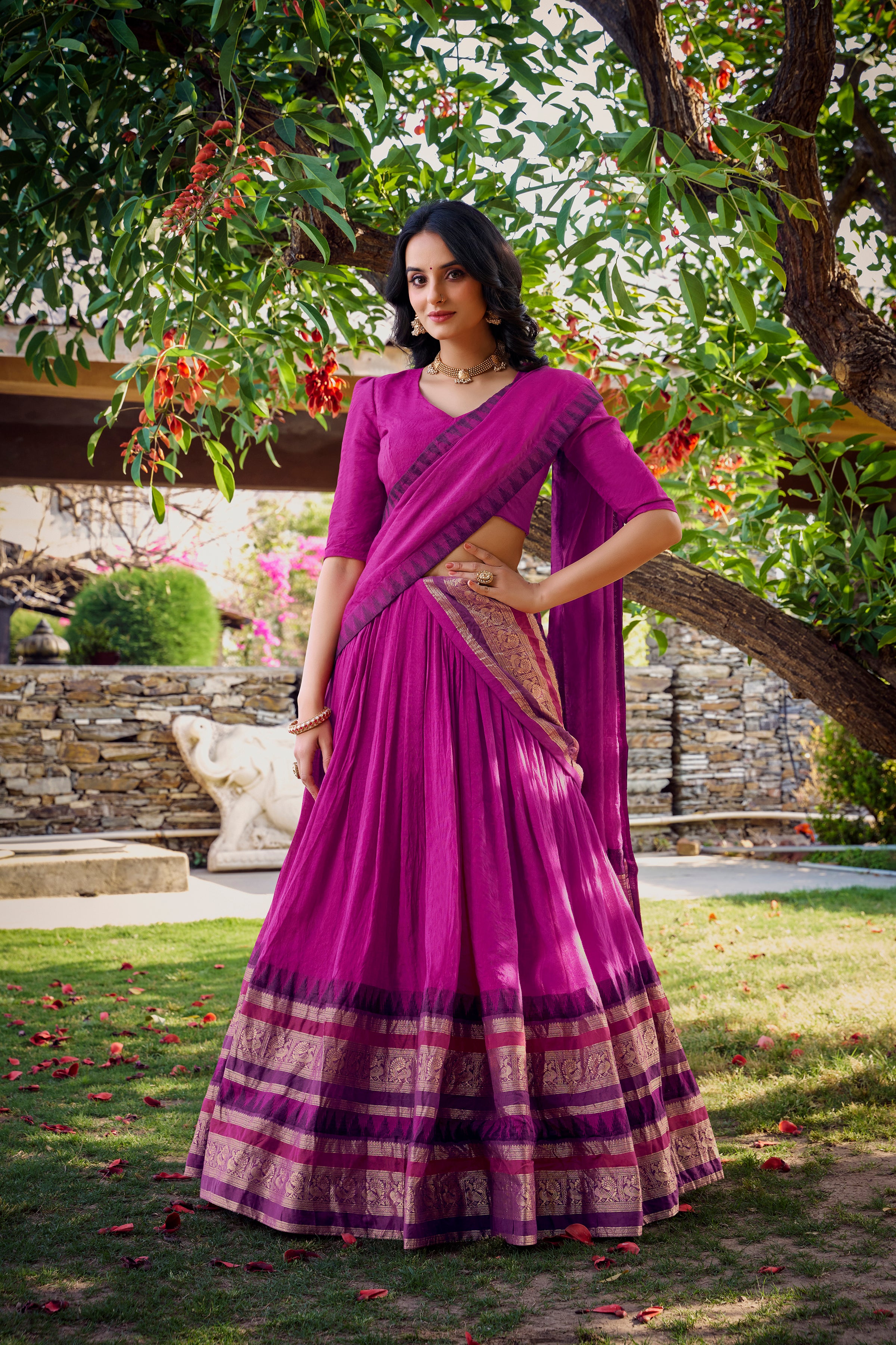 Elegant Lehenga Choli with Designer Woven Sleeves