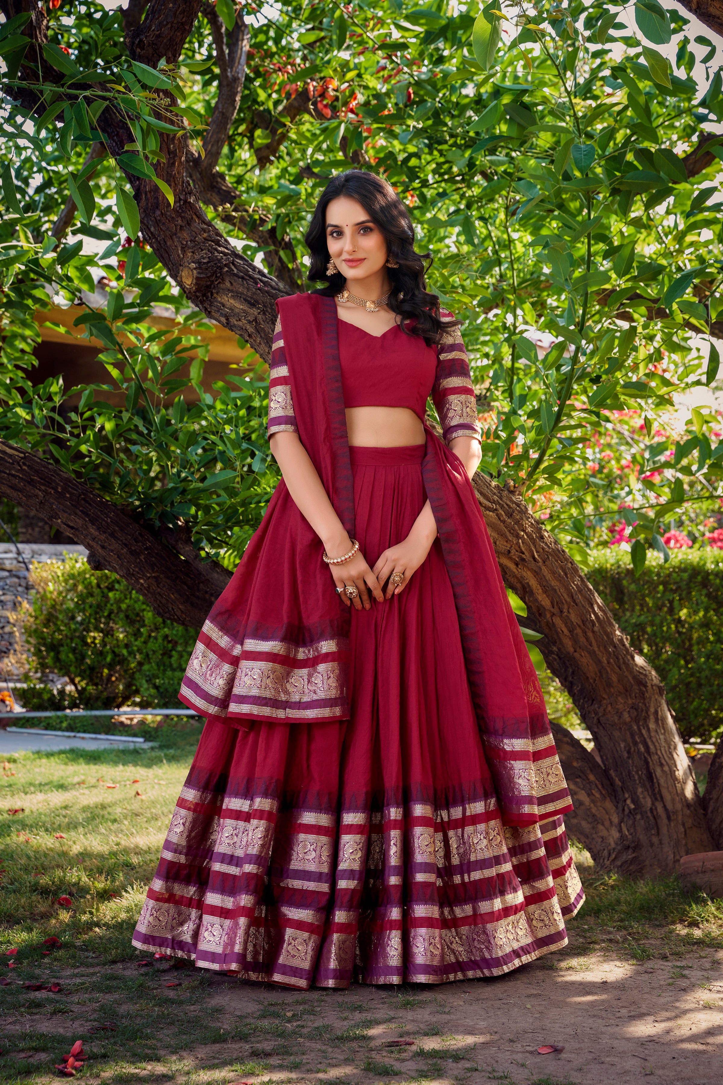 Elegant Lehenga Choli with Designer Woven Sleeves