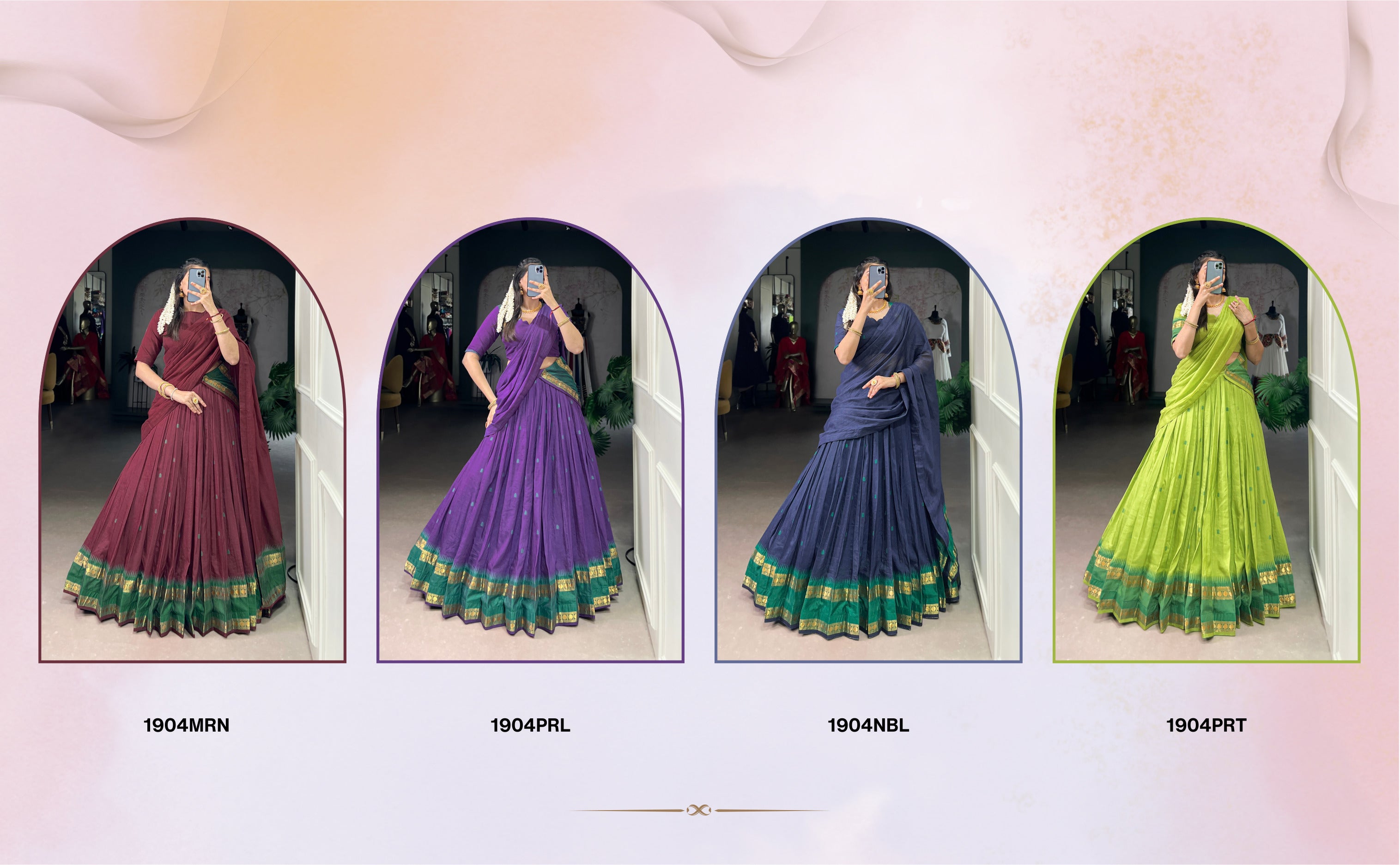 Classic maroon lehenga with a traditional green border