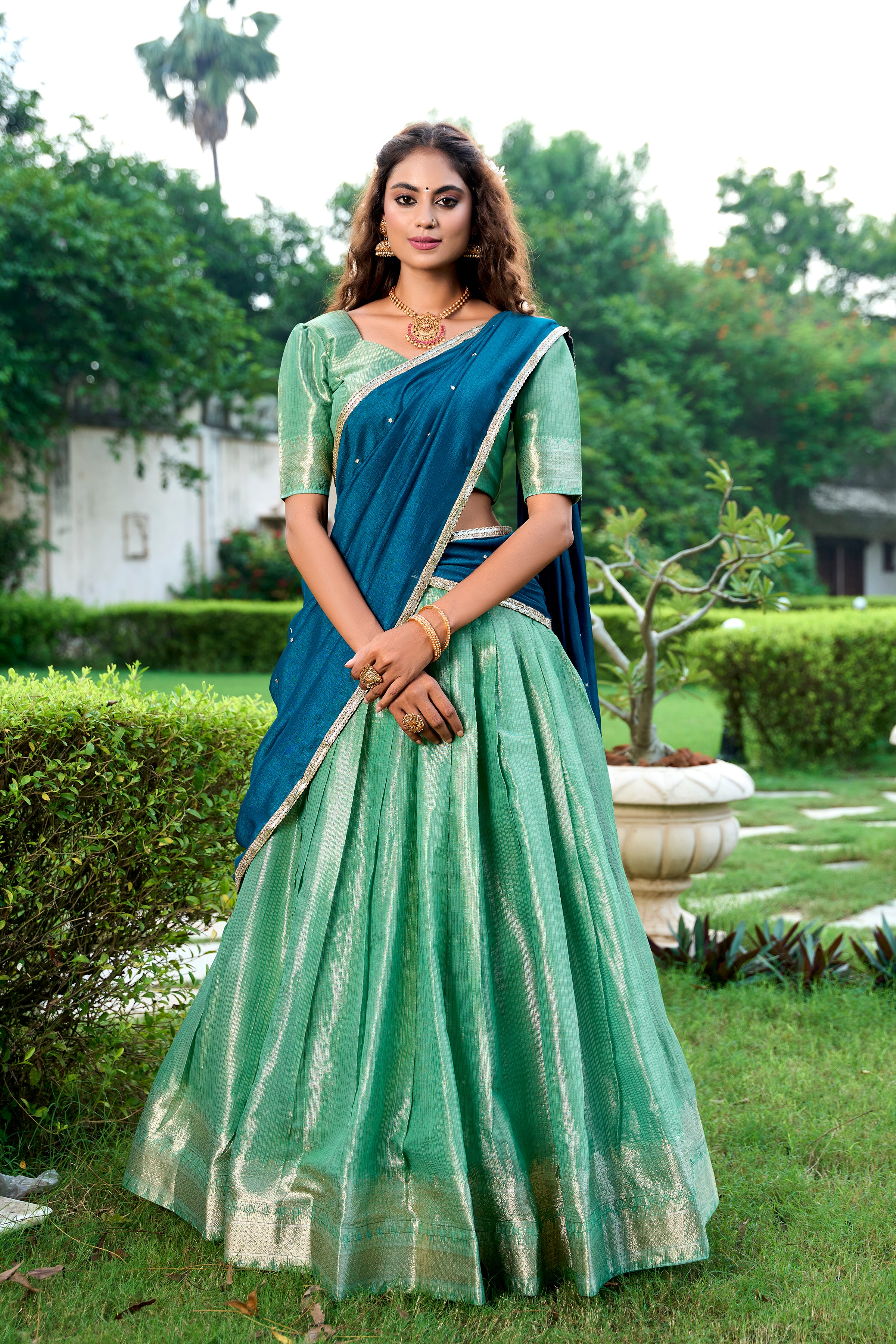 Elegance that shimmers with every step Kanchipuram  Zari Weaving Work choli