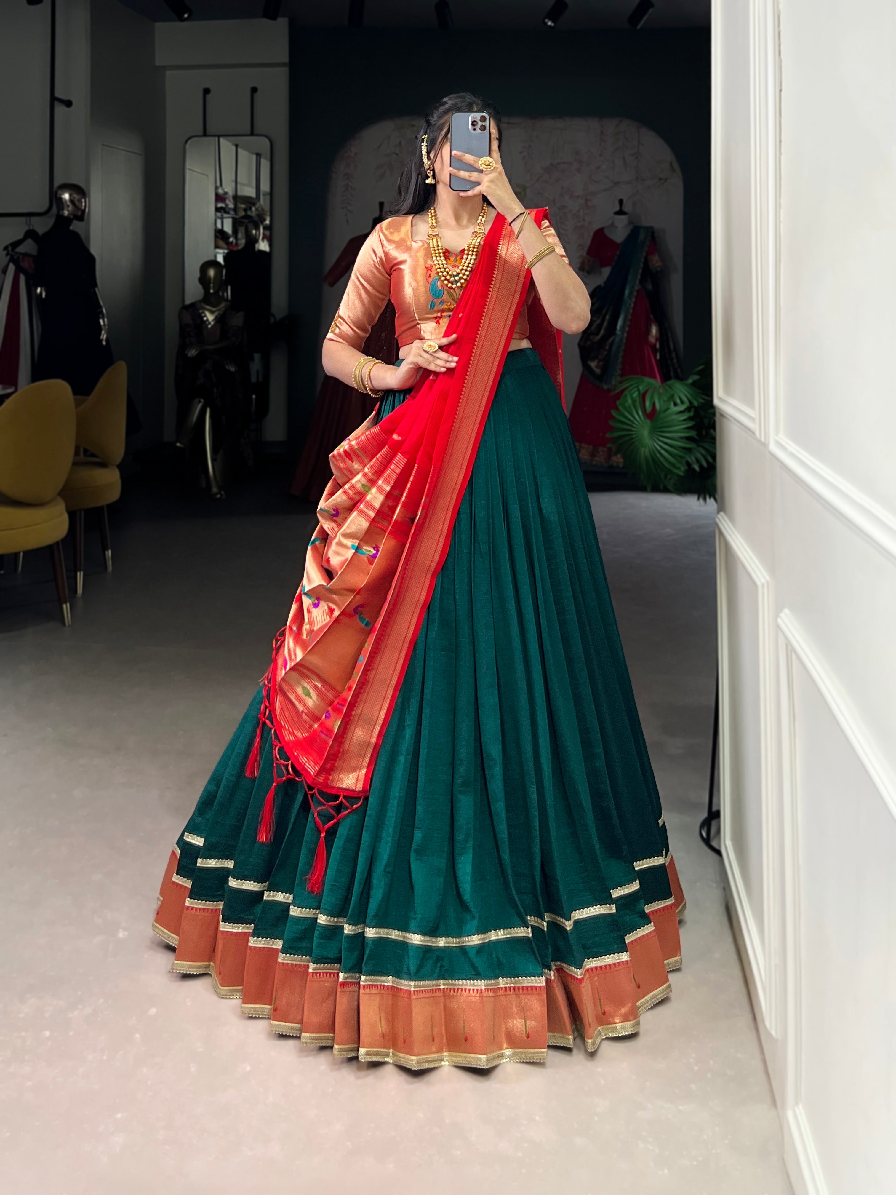 Green color  Paithani lehengas that speak culture