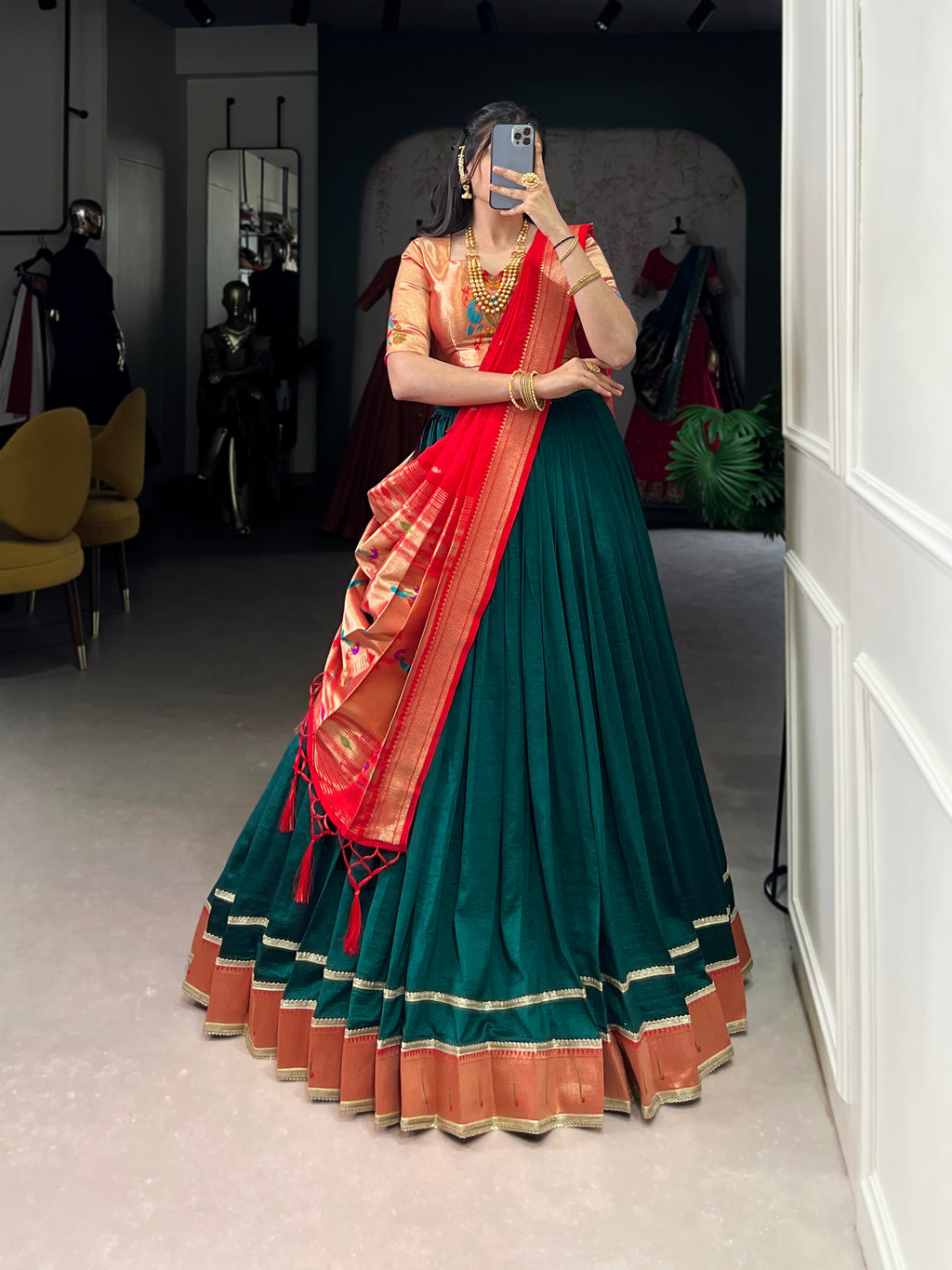 Green color  Paithani lehengas that speak culture