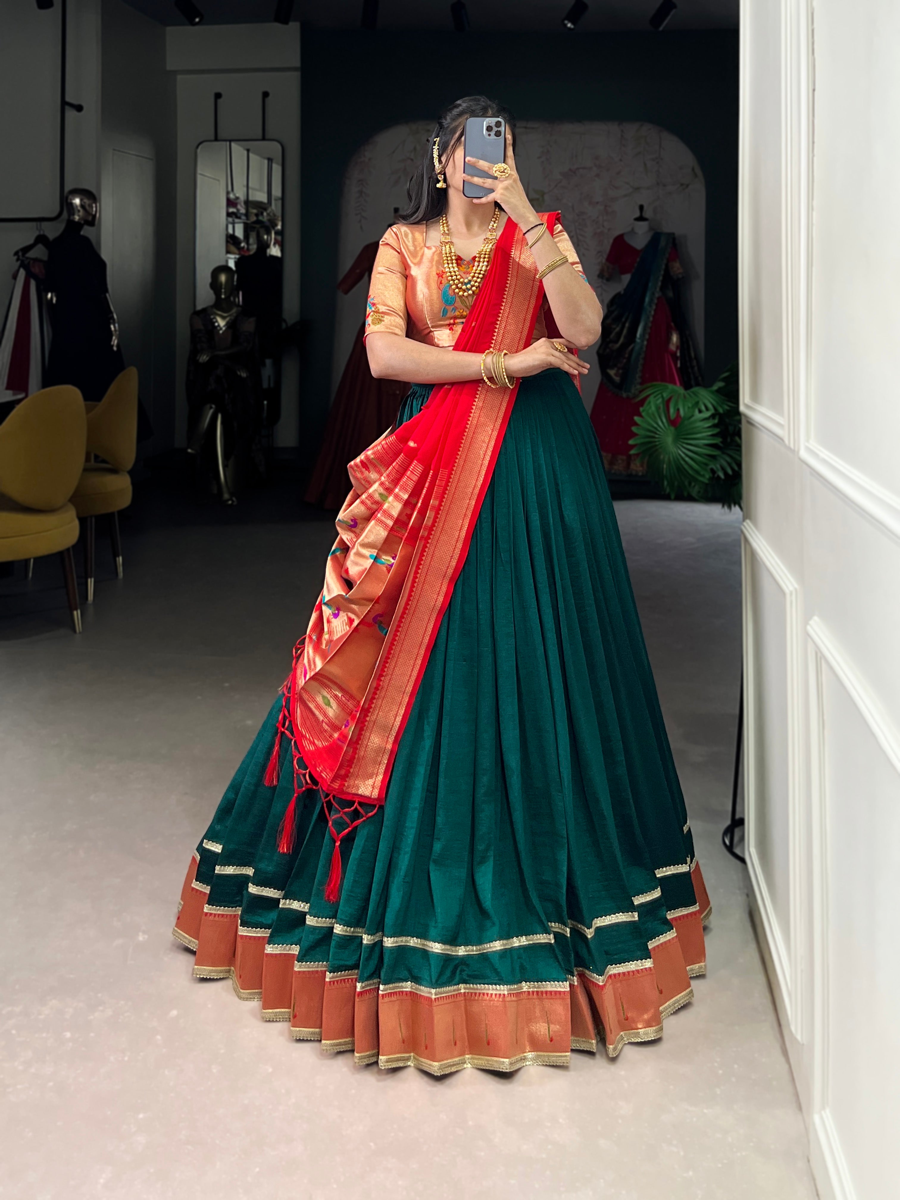 Green color  Paithani lehengas that speak culture